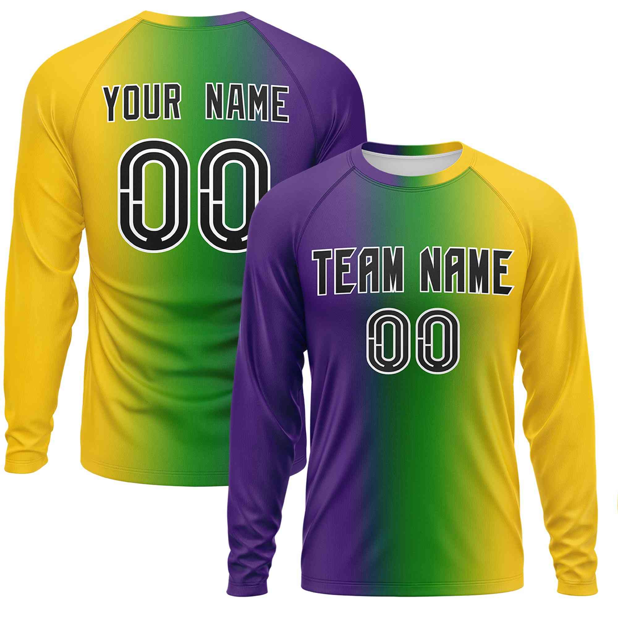 Custom Purple Gold Crew Neck Personalized Mardi Gras Long Sleeve Performance T-shirt | KXKSHOP