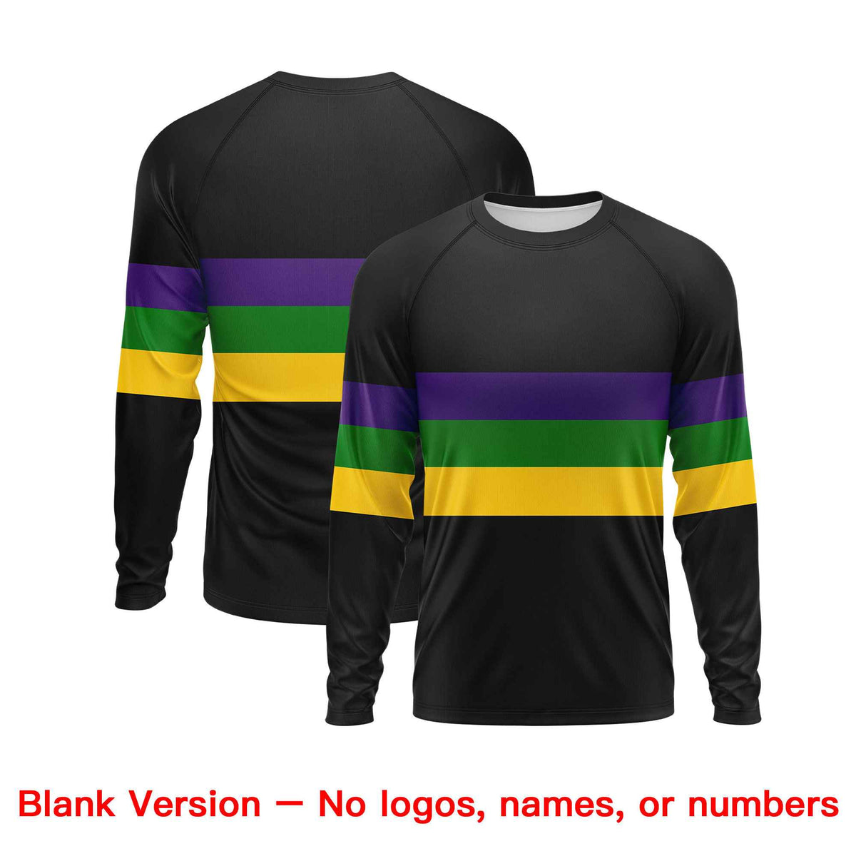 Custom Black Purple Crew Neck Personalized Mardi Gras Long Sleeve Performance T-shirt | KXKSHOP