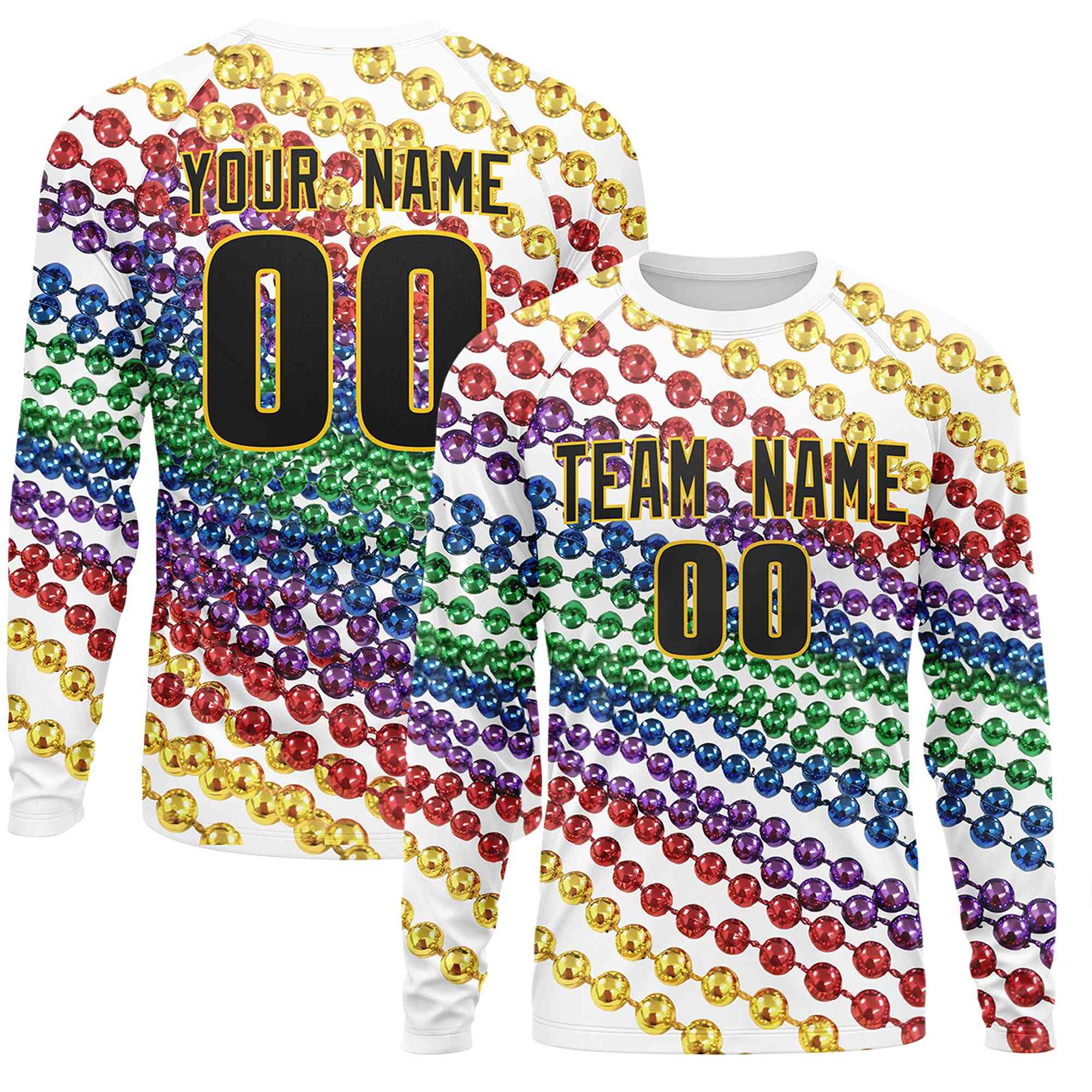 Custom White Black Crew Neck Personalized Mardi Gras Long Sleeve Performance T-shirt | KXKSHOP