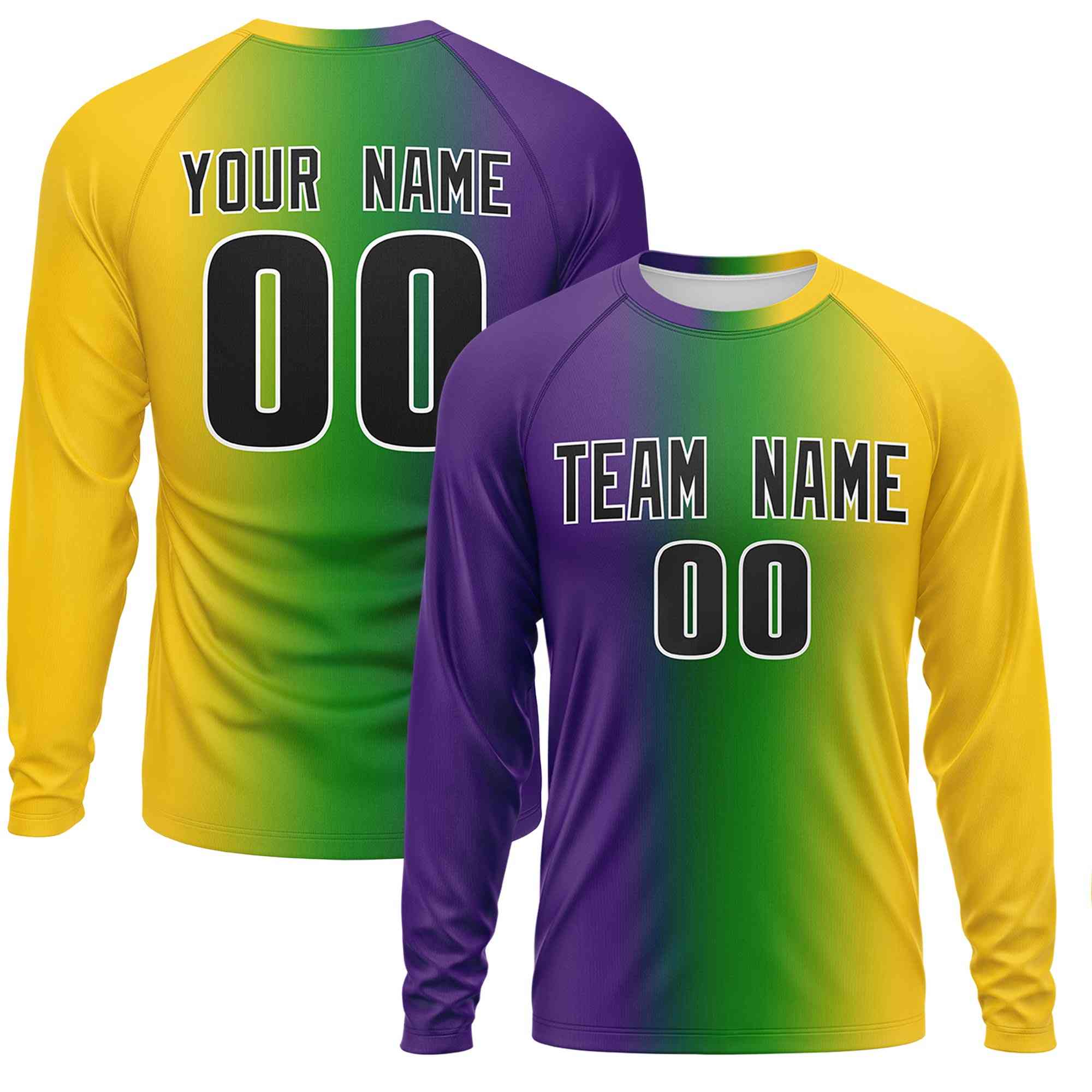 Custom Purple Gold Crew Neck Personalized Mardi Gras Long Sleeve Performance T-shirt | KXKSHOP