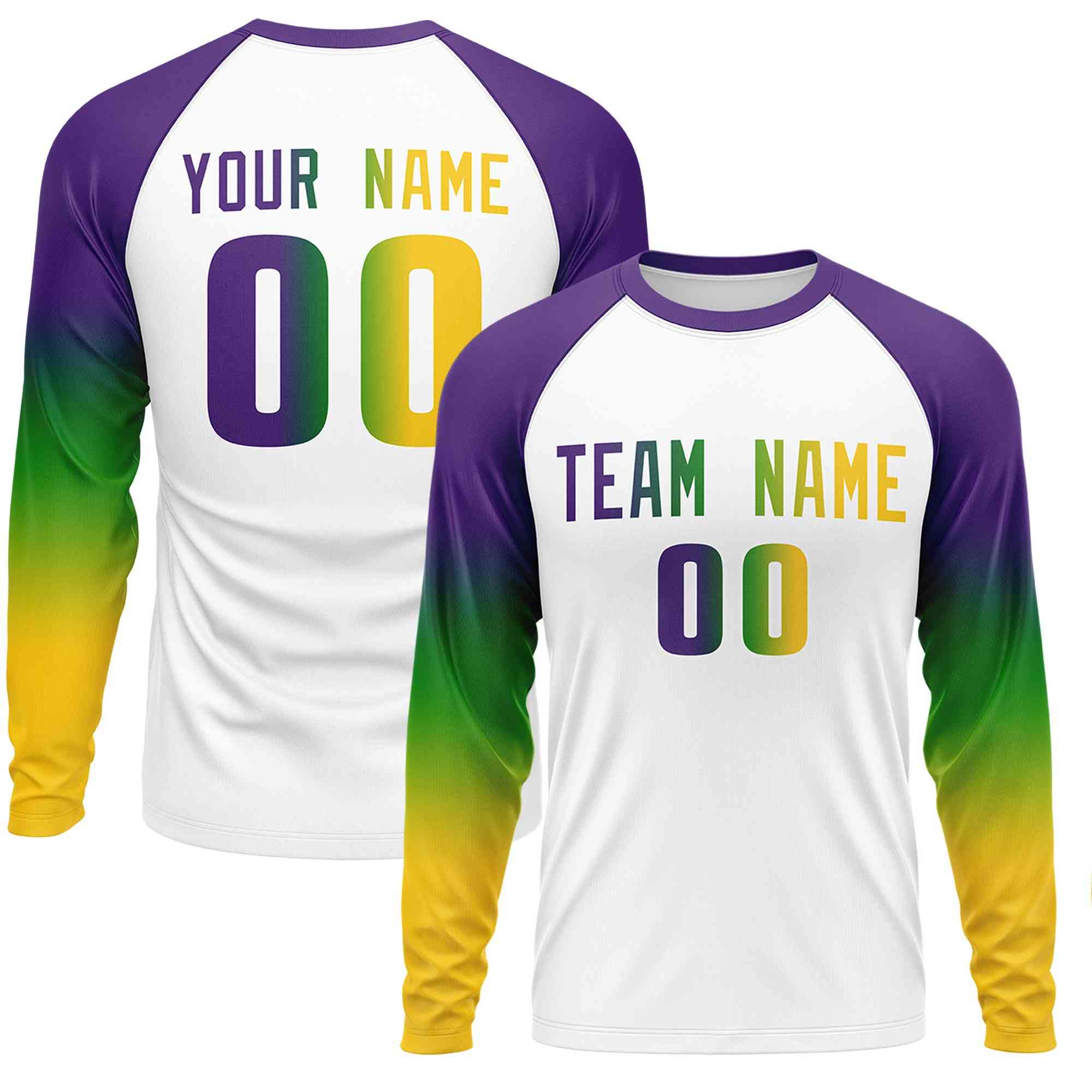 Custom White Purple Crew Neck Personalized Mardi Gras Long Sleeve Performance T-shirt | KXKSHOP