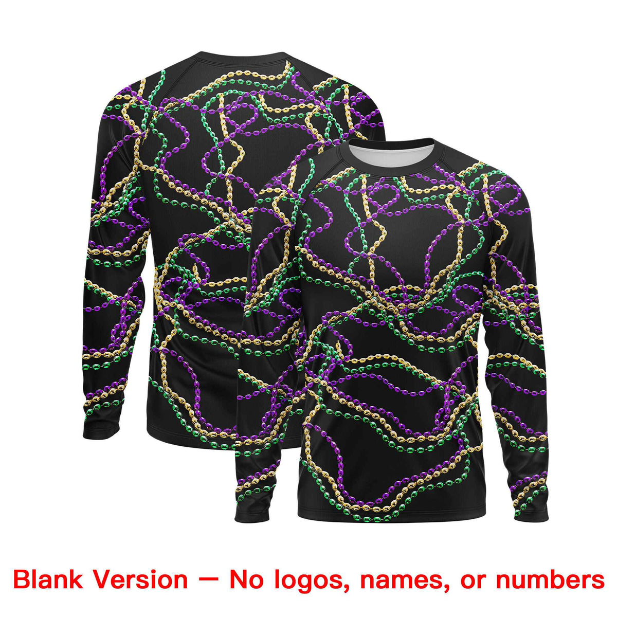 Custom Black Purple Crew Neck Personalized Mardi Gras Long Sleeve Performance T-shirt | KXKSHOP