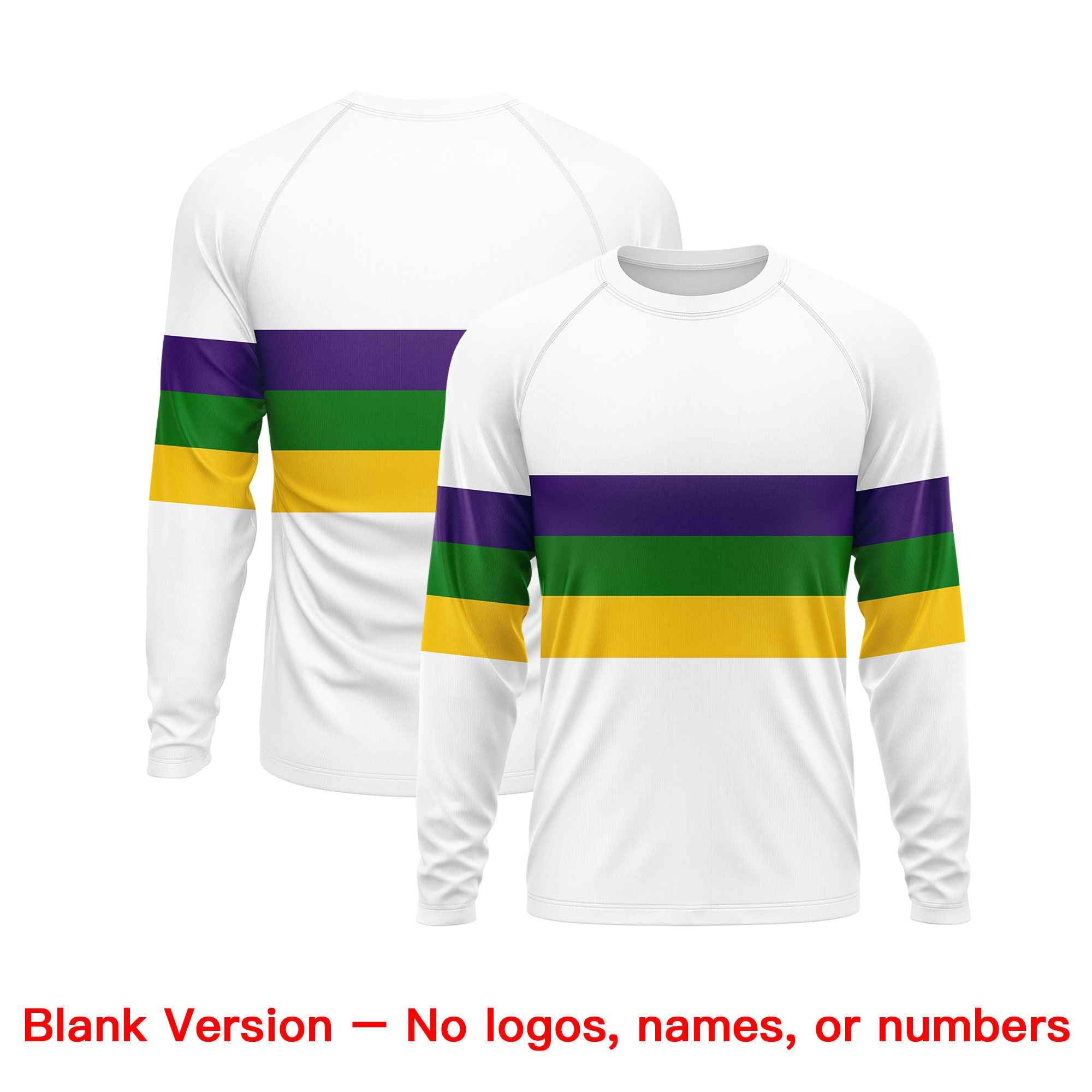 Custom White Purple Crew Neck Personalized Mardi Gras Long Sleeve Performance T-shirt | KXKSHOP