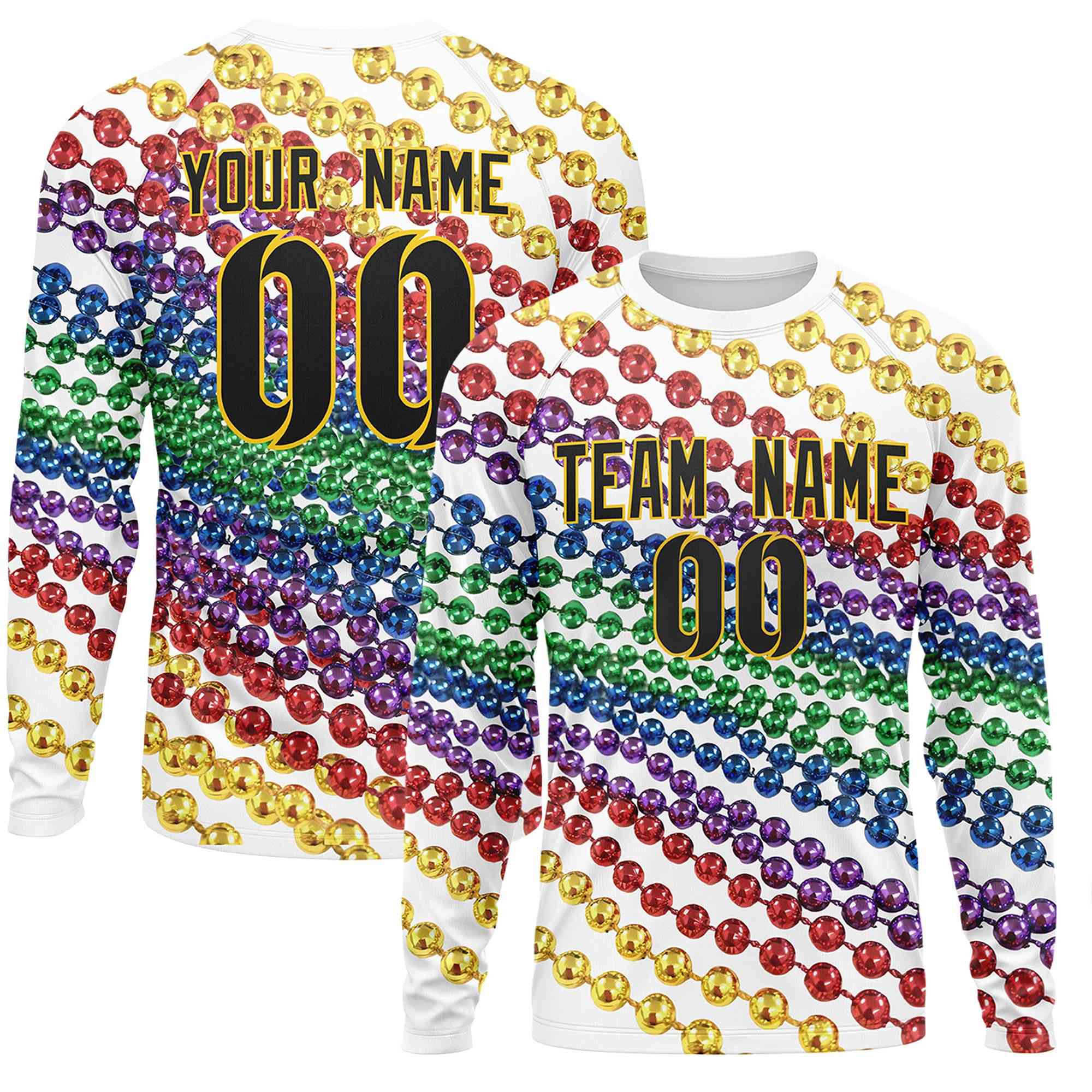 Custom White Black Crew Neck Personalized Mardi Gras Long Sleeve Performance T-shirt | KXKSHOP