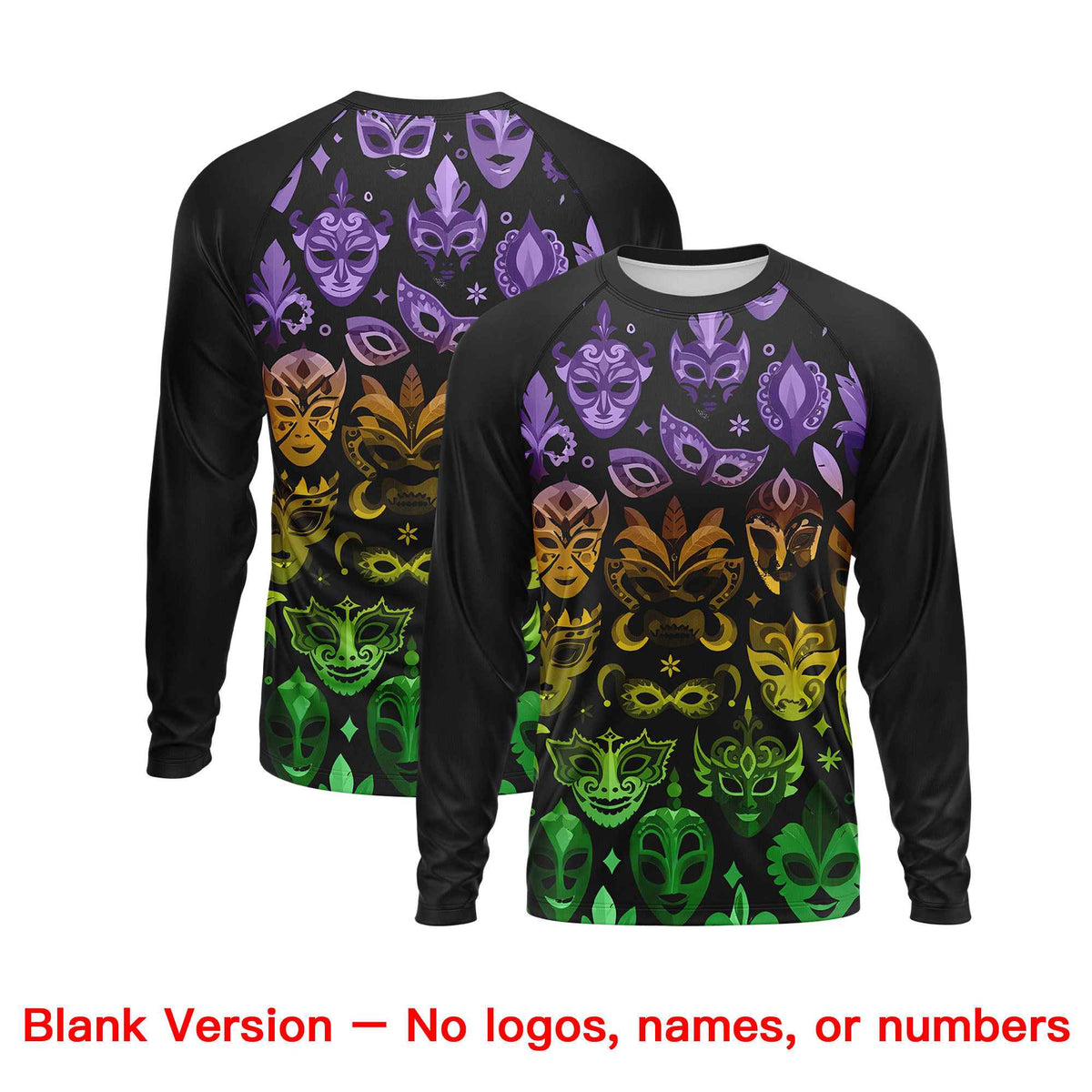 Custom Black White Crew Neck Personalized Mardi Gras Long Sleeve Performance T-shirt | KXKSHOP