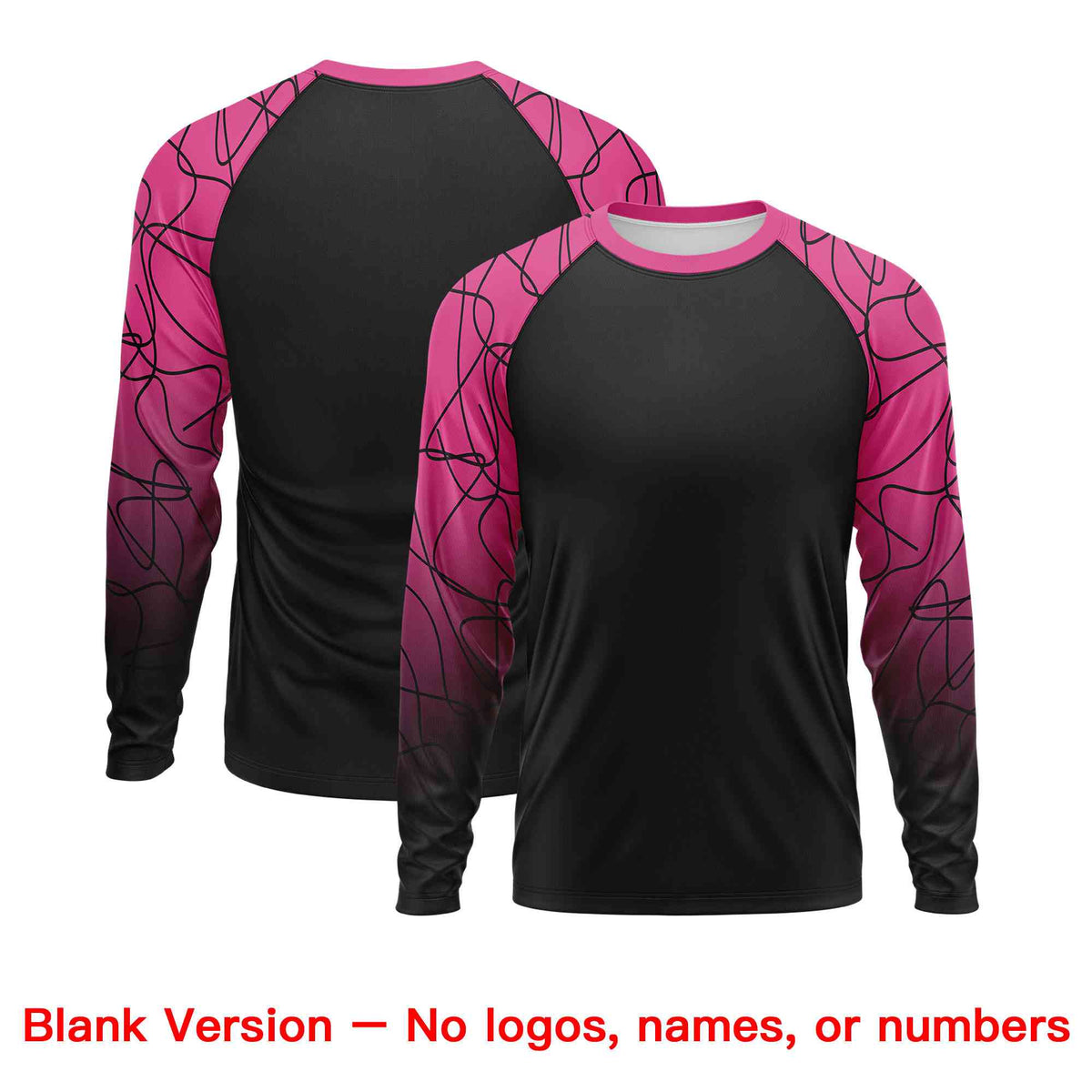 Custom Black Pink Tangled Lines Pattern Raglan Long Sleeve Performance T-Shirt