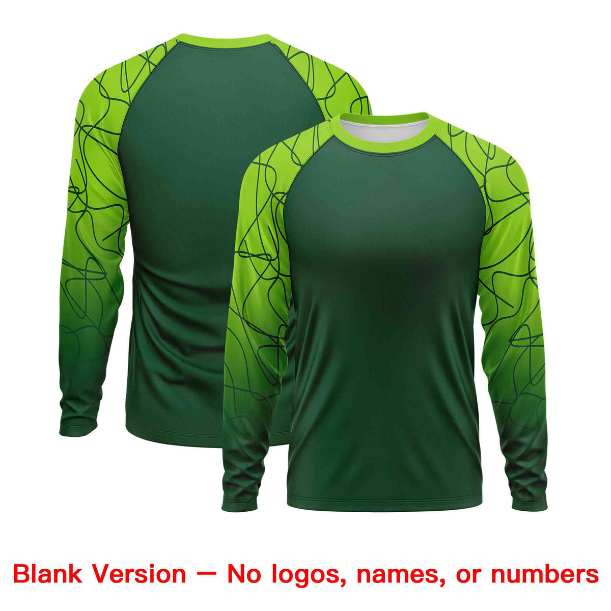 Custom Green Neon Green Tangled Lines Pattern Raglan Long Sleeve Performance T-Shirt