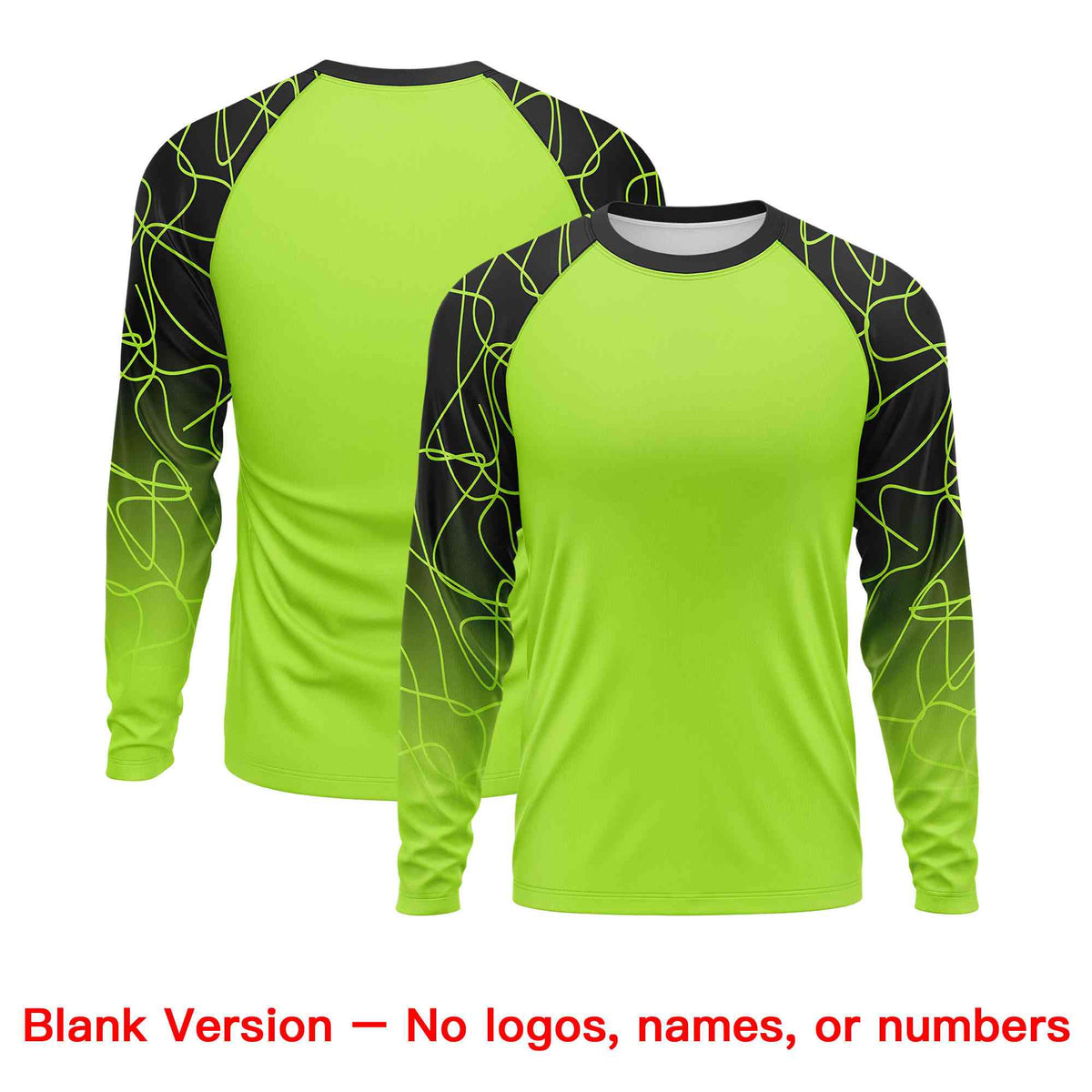Custom Neon Green Black Tangled Lines Pattern Raglan Long Sleeve Performance T-Shirt| KXKSHOP