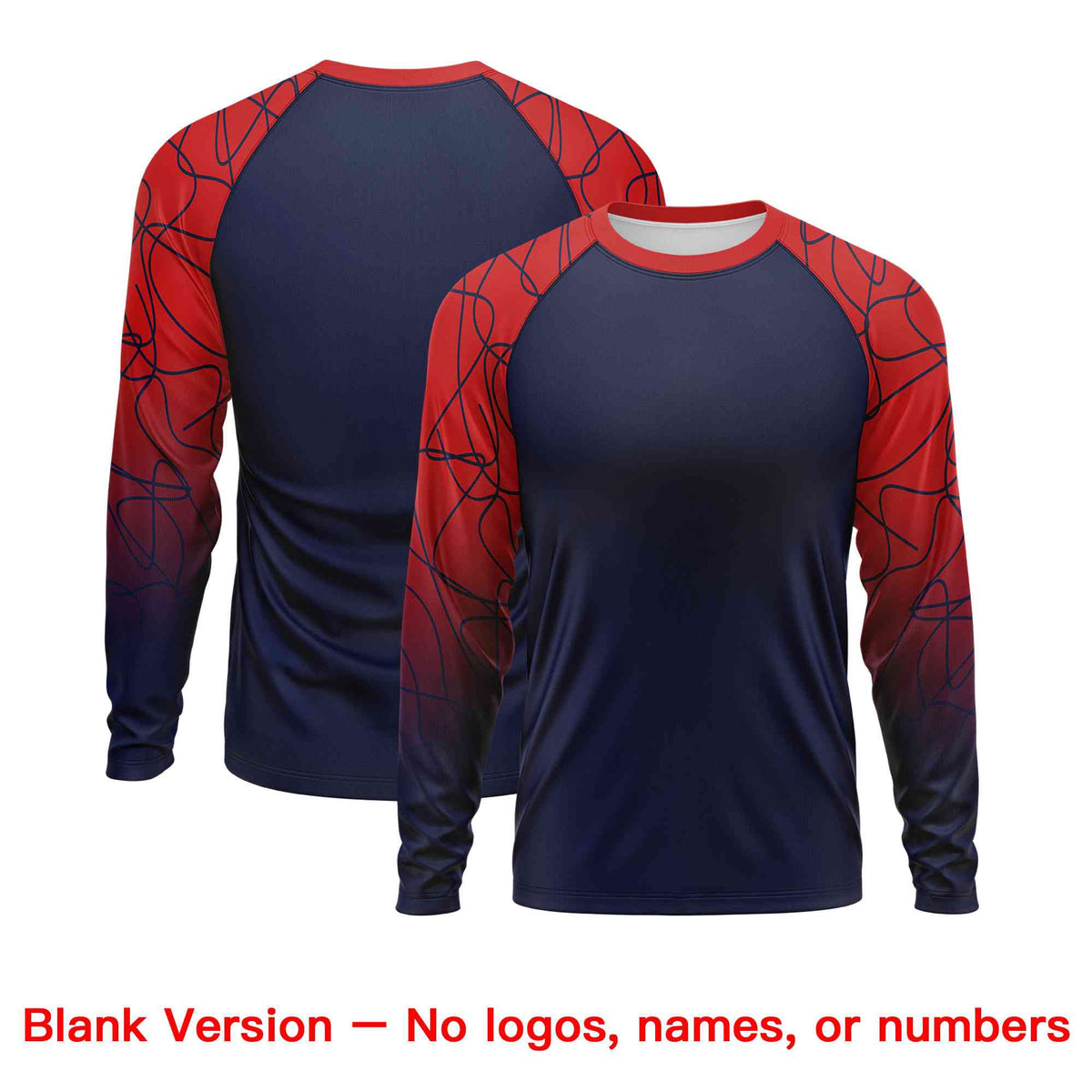 Custom Navy Red Tangled Lines Pattern Raglan Long Sleeve Performance T-Shirt| KXKSHOP