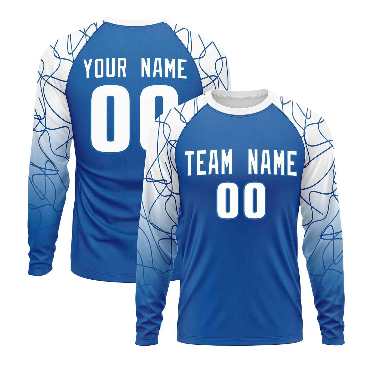 Custom White Royal Tangled Lines Pattern Raglan Long Sleeve Performance T-Shirt| KXKSHOP