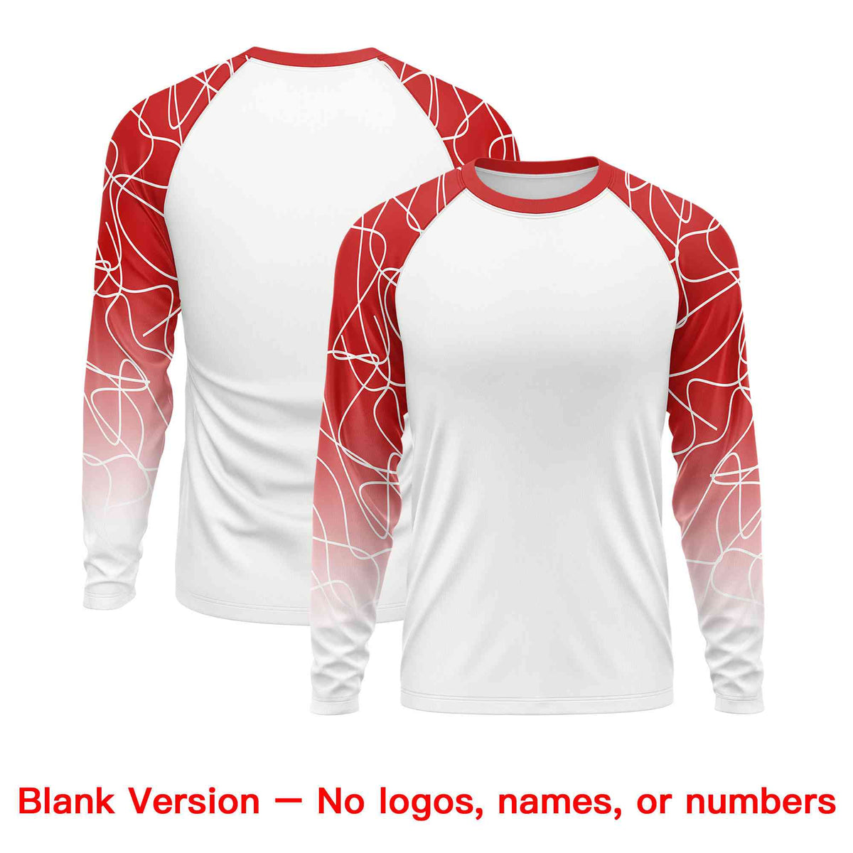 Custom White Red Tangled Lines Pattern Raglan Long Sleeve Performance T-Shirt| KXKSHOP
