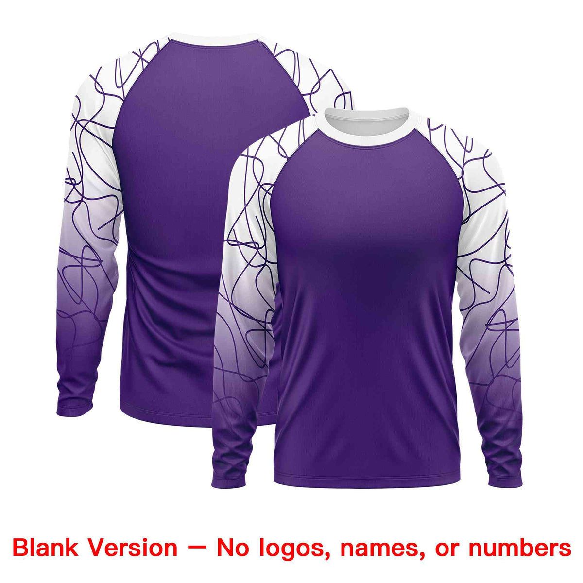 Custom Purple White Tangled Lines Pattern Raglan Long Sleeve Performance T-Shirt| KXKSHOP