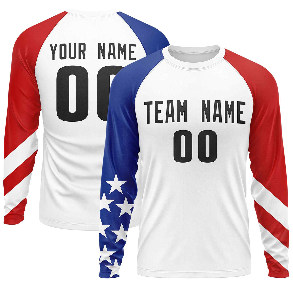 Custom White Royal-Red Personalized American Flag Design Long Sleeve Performance T-shirt | KXKSHOP