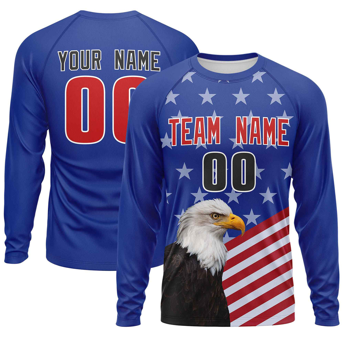 Custom Royal Red-White Personalized American Flag Design Long Sleeve Performance T-shirt | KXKSHOP