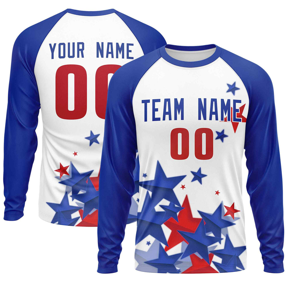 Custom White Royal-Red Personalized American Flag Design Long Sleeve Performance T-shirt | KXKSHOP