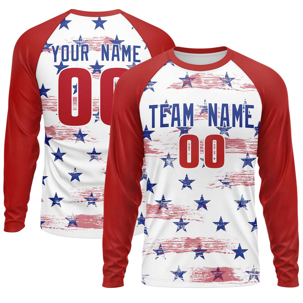 Custom White Red-Royal Personalized American Flag Design Long Sleeve Performance T-shirt | KXKSHOP