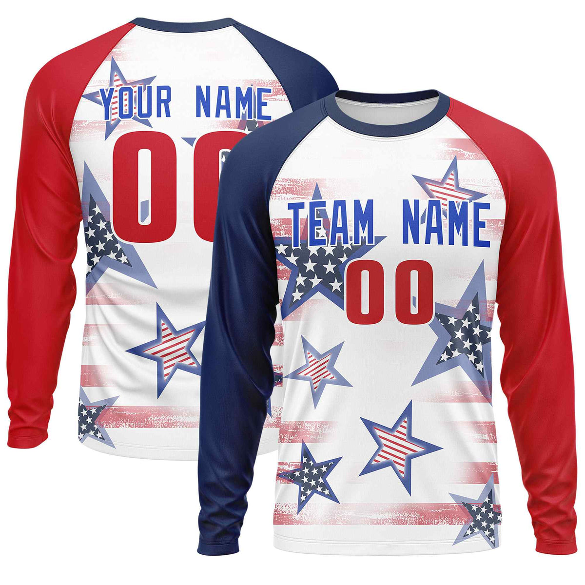 Custom White Navy-Red Personalized American Flag Design Long Sleeve Performance T-shirt | KXKSHOP