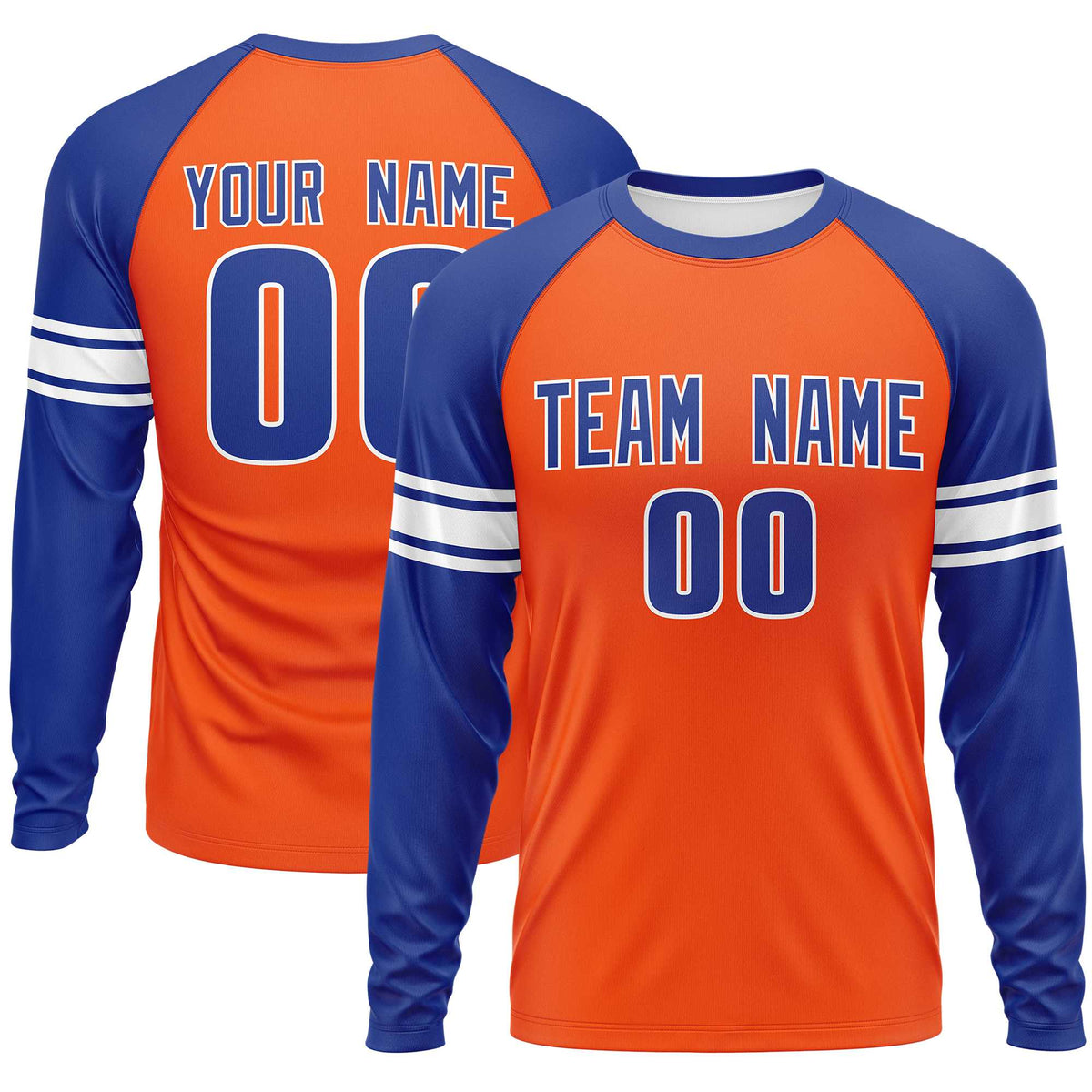 Custom Orange Royal White Crew Neck Personalized Raglan Long Sleeve Performance T-shirt | KXKSHOP