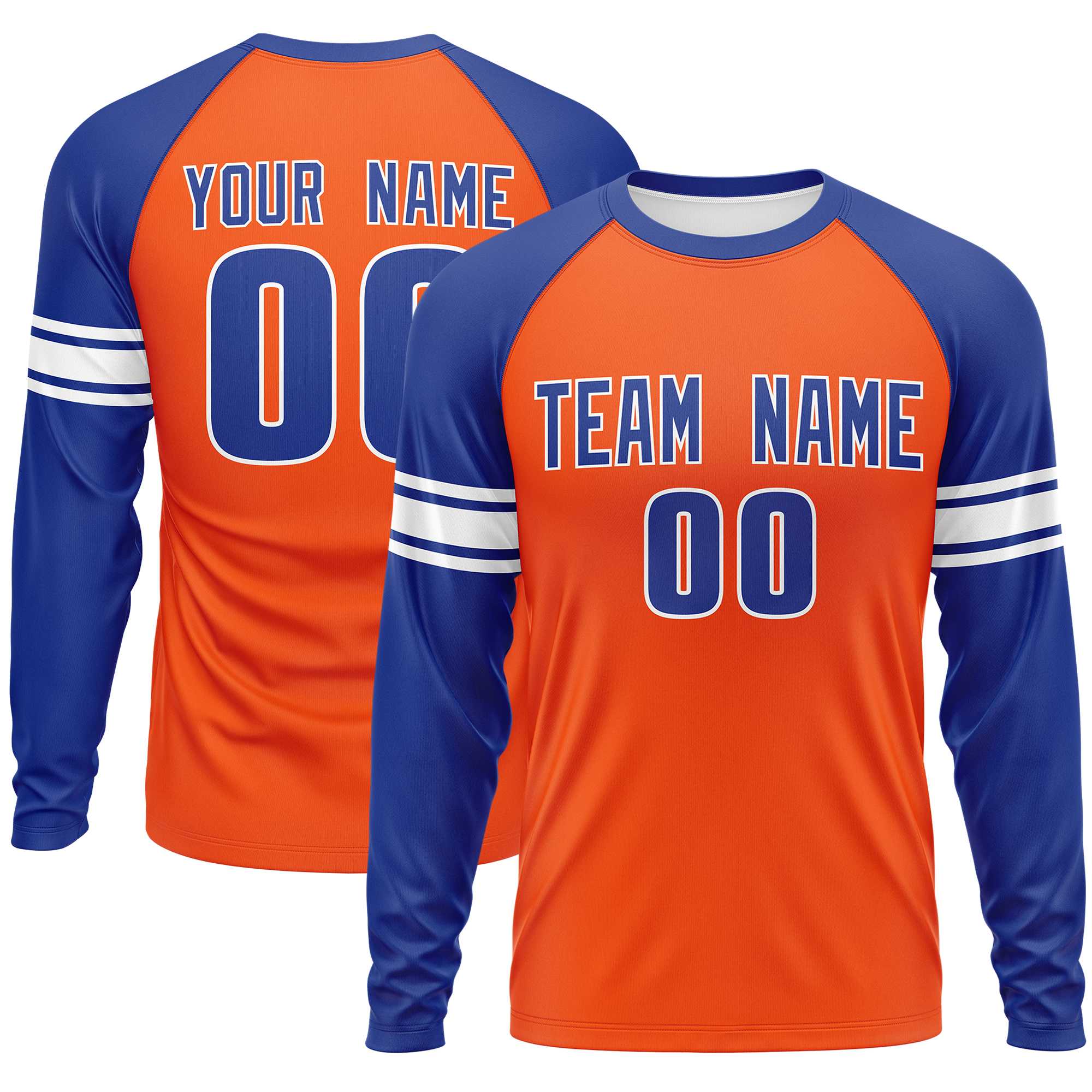 Custom Orange Royal White Crew Neck Personalized Raglan Long Sleeve Performance T-shirt | KXKSHOP