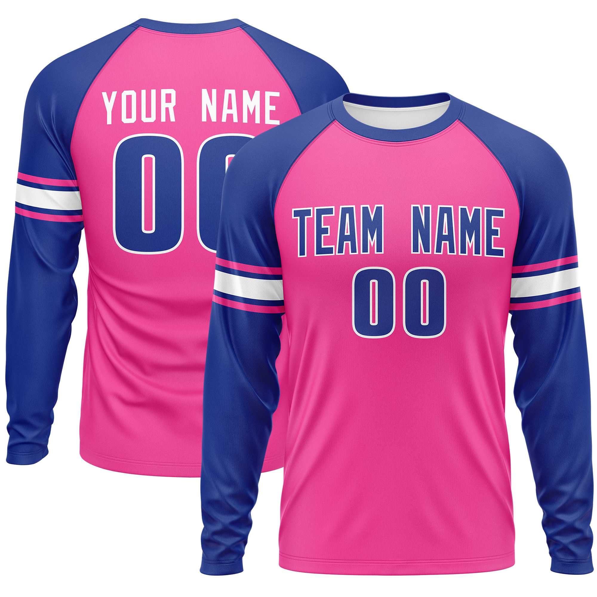 Custom Pink Royal White Crew Neck Personalized Raglan Long Sleeve Performance T-shirt | KXKSHOP