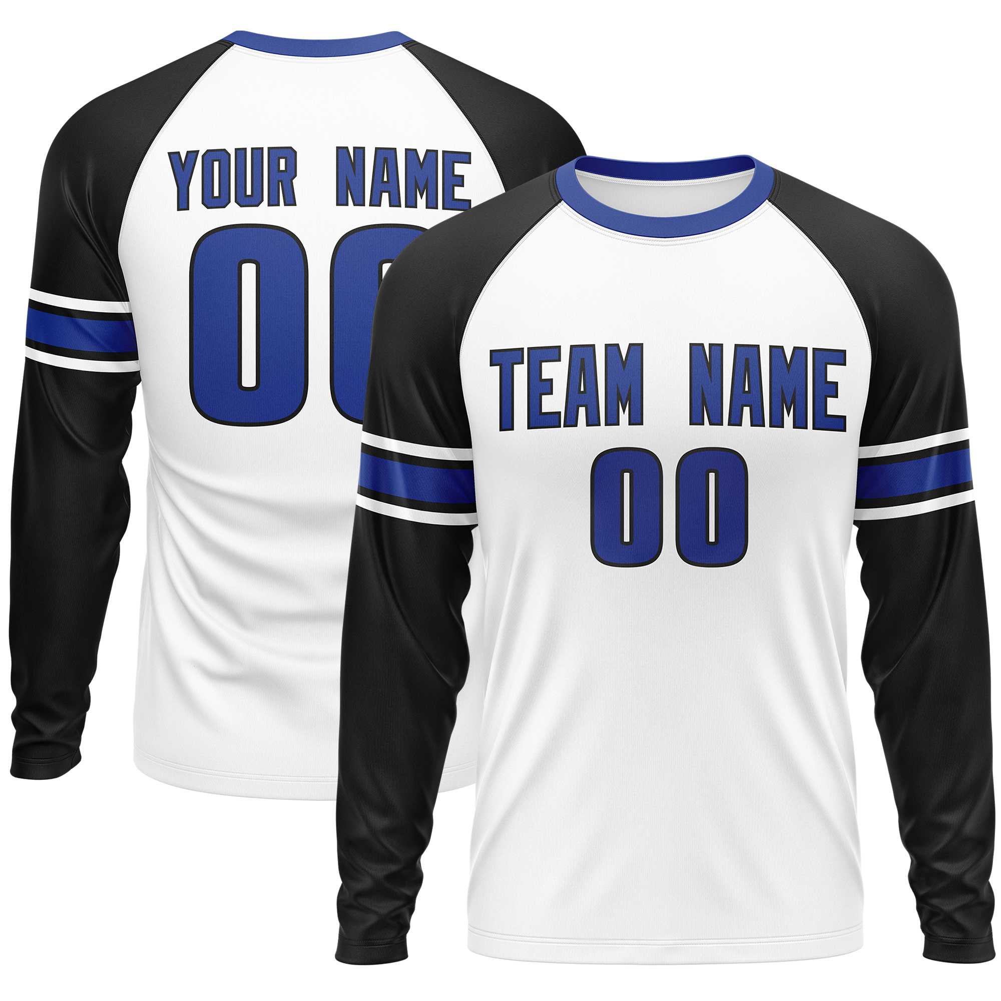 Custom White Black Royal Crew Neck Personalized Raglan Long Sleeve Performance T-shirt | KXKSHOP