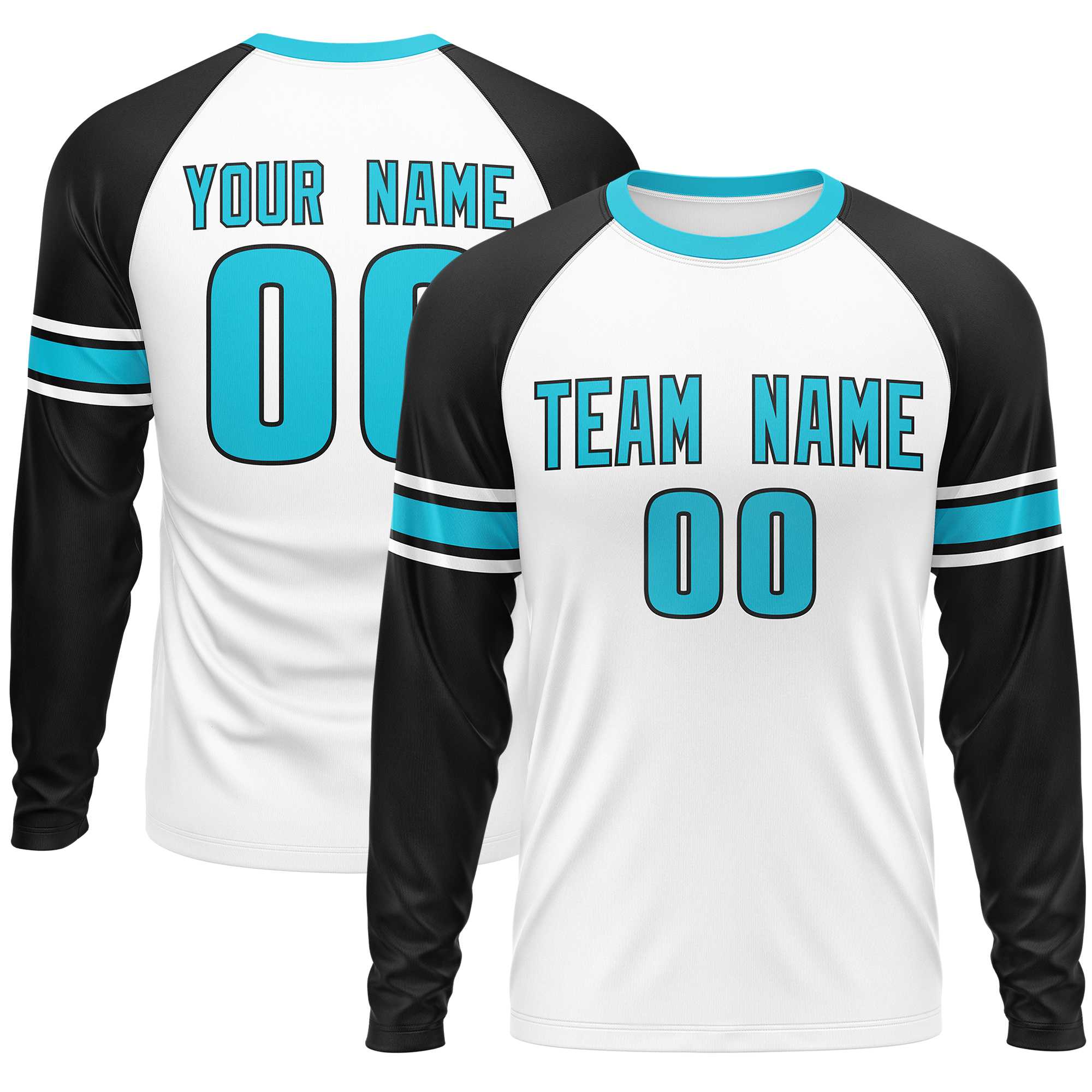 Custom White Black Sky Blue Crew Neck Personalized Raglan Long Sleeve Performance T-shirt | KXKSHOP