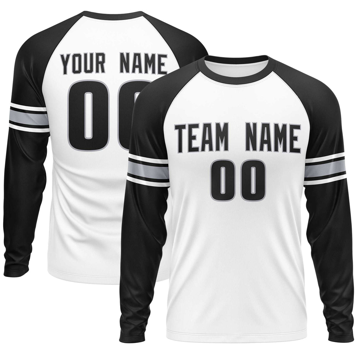 Custom White Black Gray Crew Neck Personalized Raglan Long Sleeve Performance T-shirt | KXKSHOP