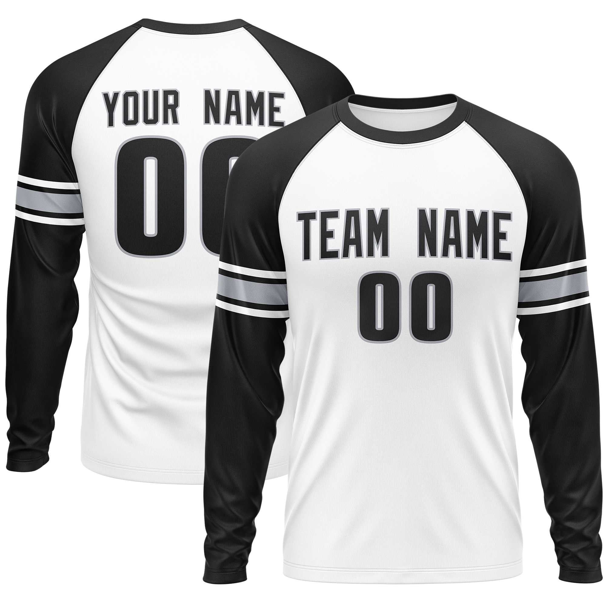 Custom White Black Gray Crew Neck Personalized Raglan Long Sleeve Performance T-shirt | KXKSHOP