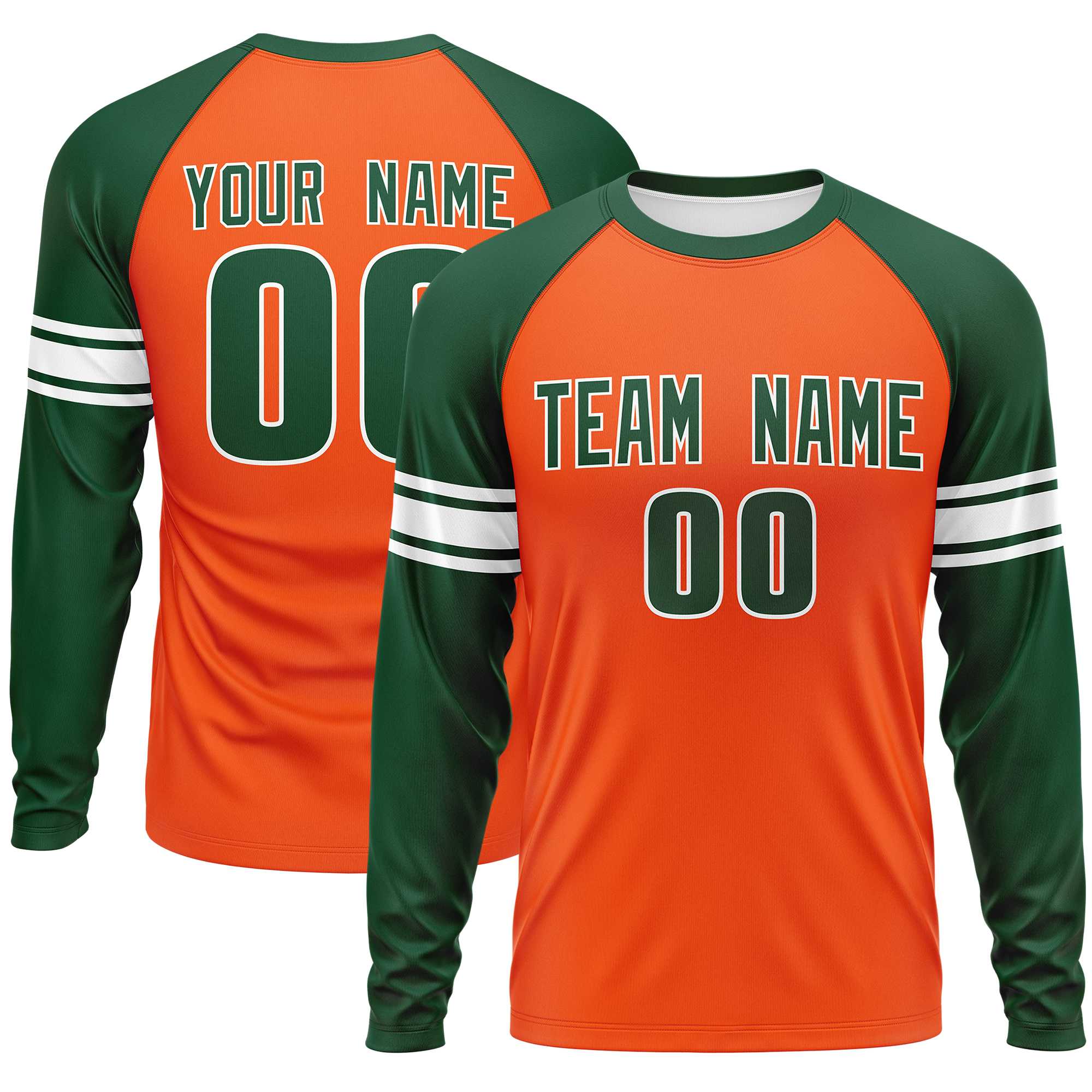 Custom Orange Green White Crew Neck Personalized Raglan Long Sleeve Performance T-shirt | KXKSHOP