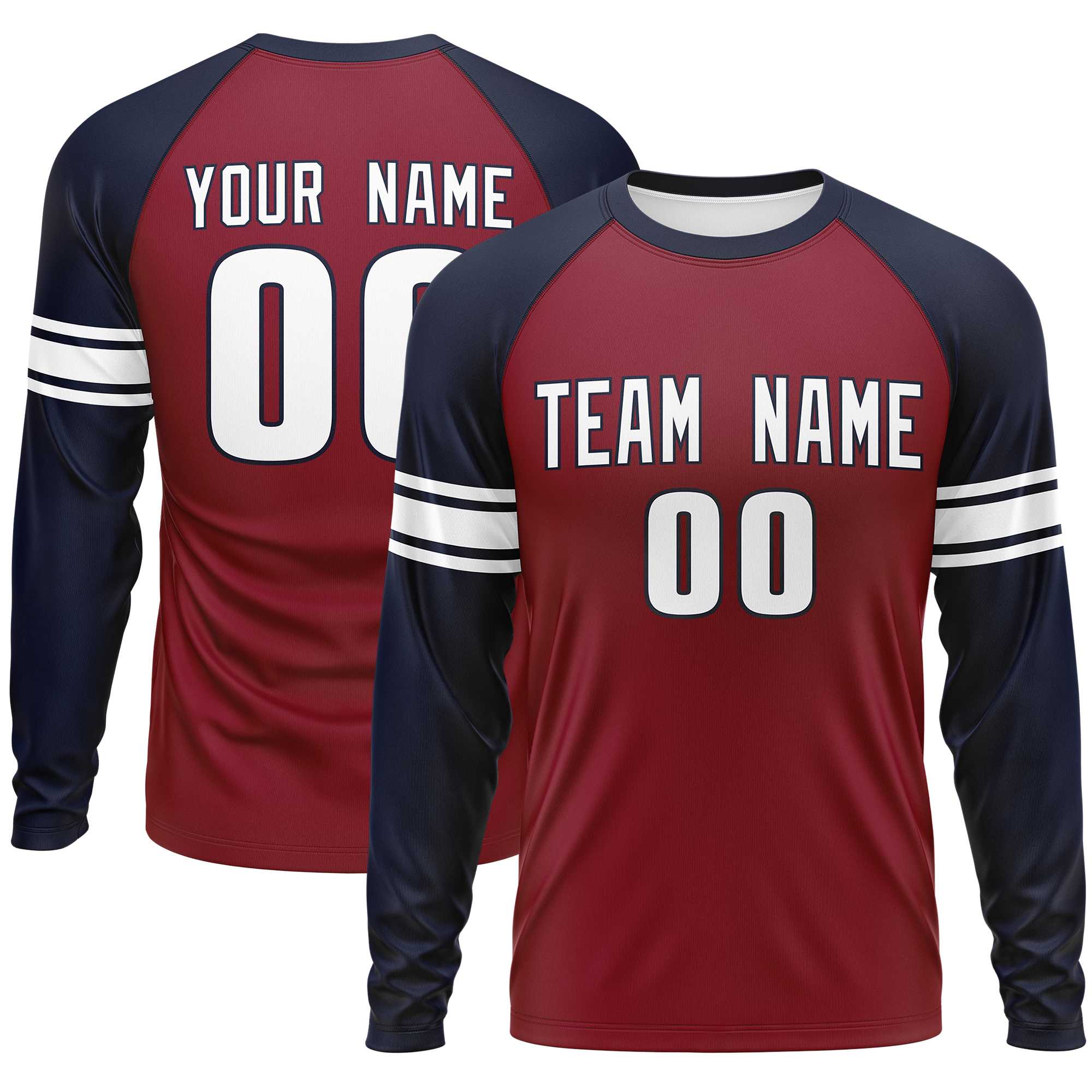 Custom Crimson Navy White Crew Neck Personalized Raglan Long Sleeve Performance T-shirt | KXKSHOP
