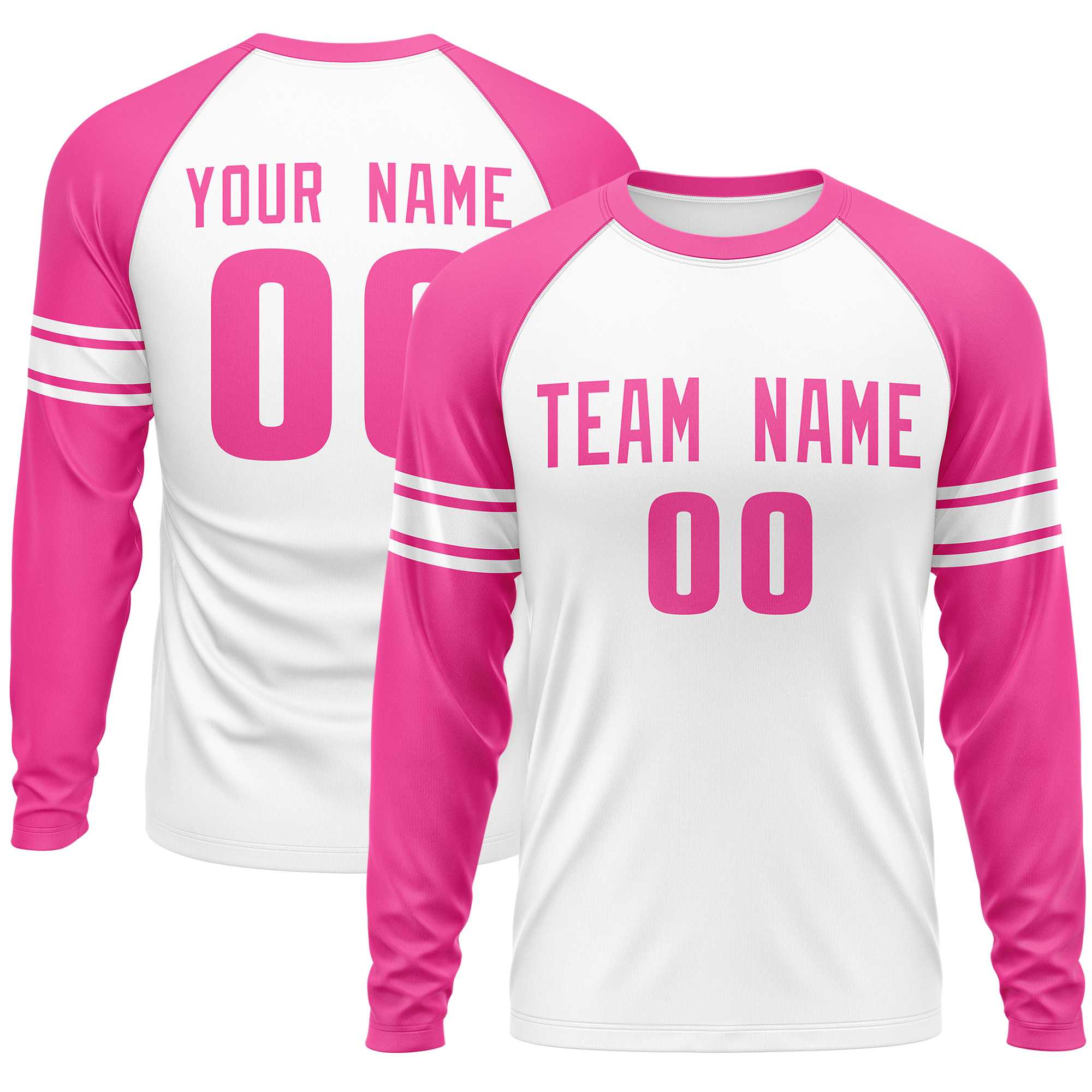 Custom White Pink Crew Neck Personalized Raglan Long Sleeve Performance T-shirt | KXKSHOP