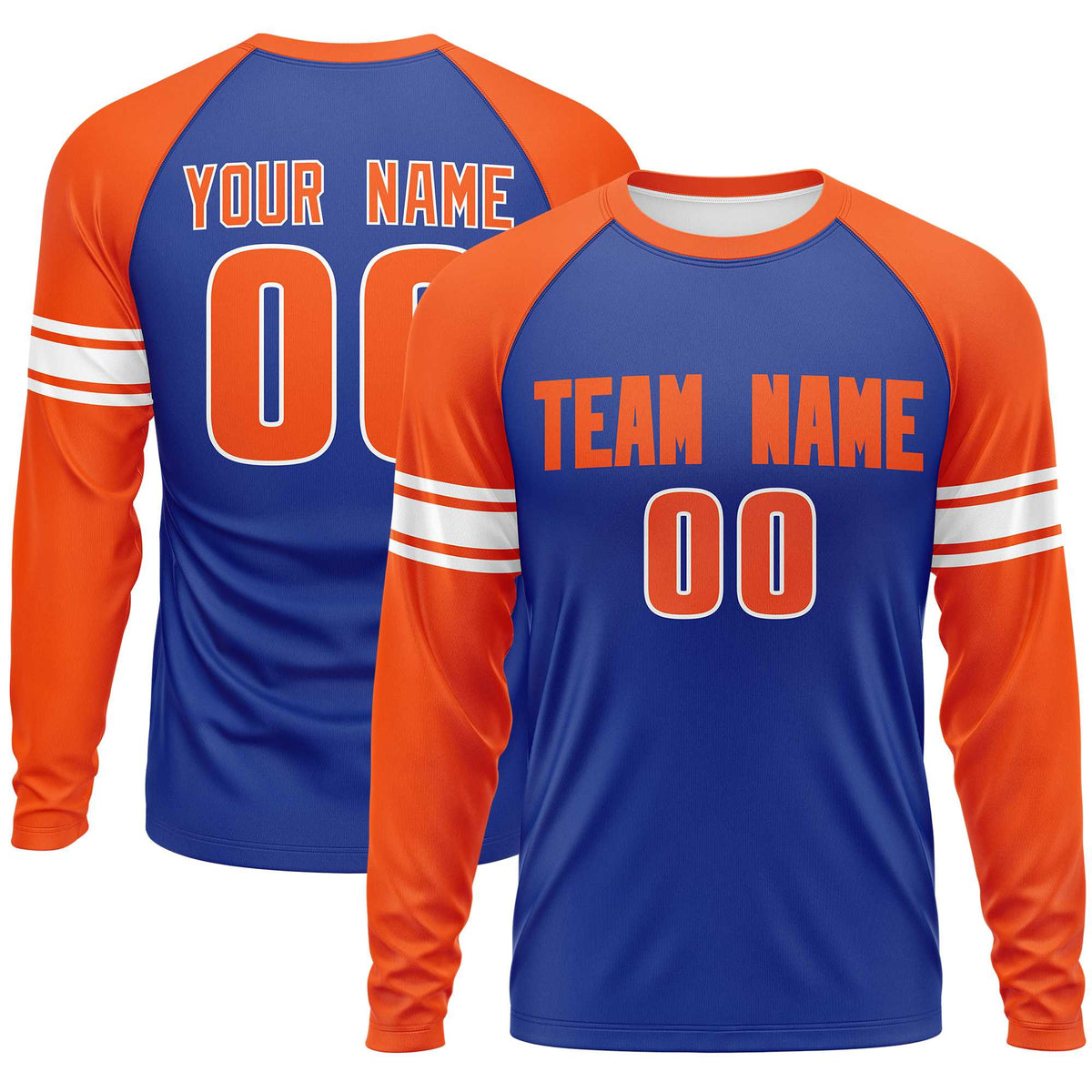 Custom Royal Orange White Crew Neck Personalized Raglan Long Sleeve Performance T-shirt | KXKSHOP