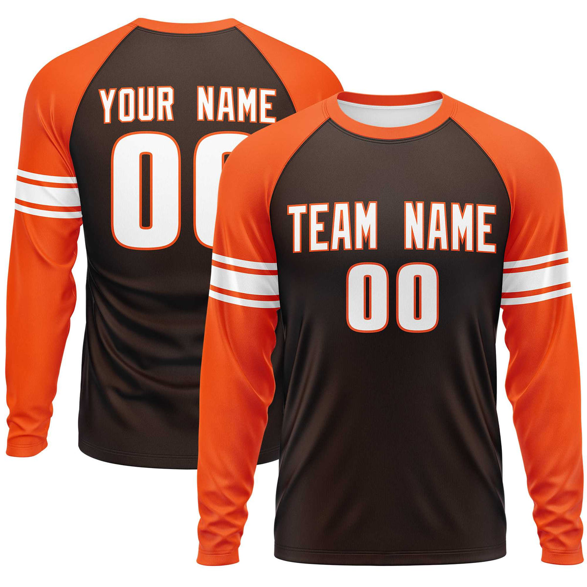 Custom Brown Orange White Crew Neck Personalized Raglan Long Sleeve Performance T-shirt | KXKSHOP