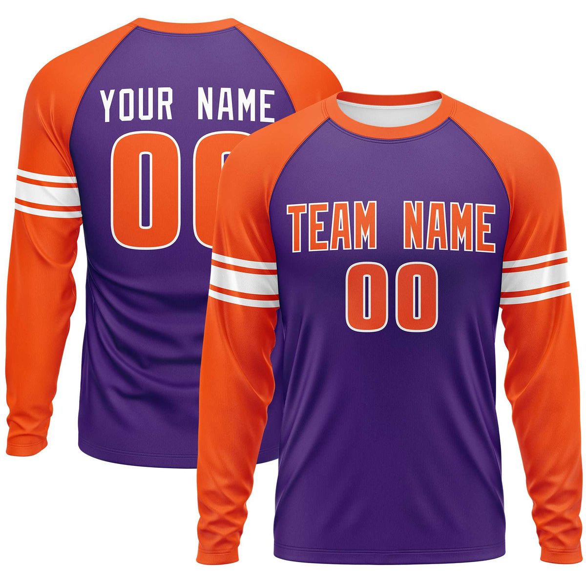 Custom Purple Orange White Crew Neck Personalized Raglan Long Sleeve Performance T-shirt | KXKSHOP