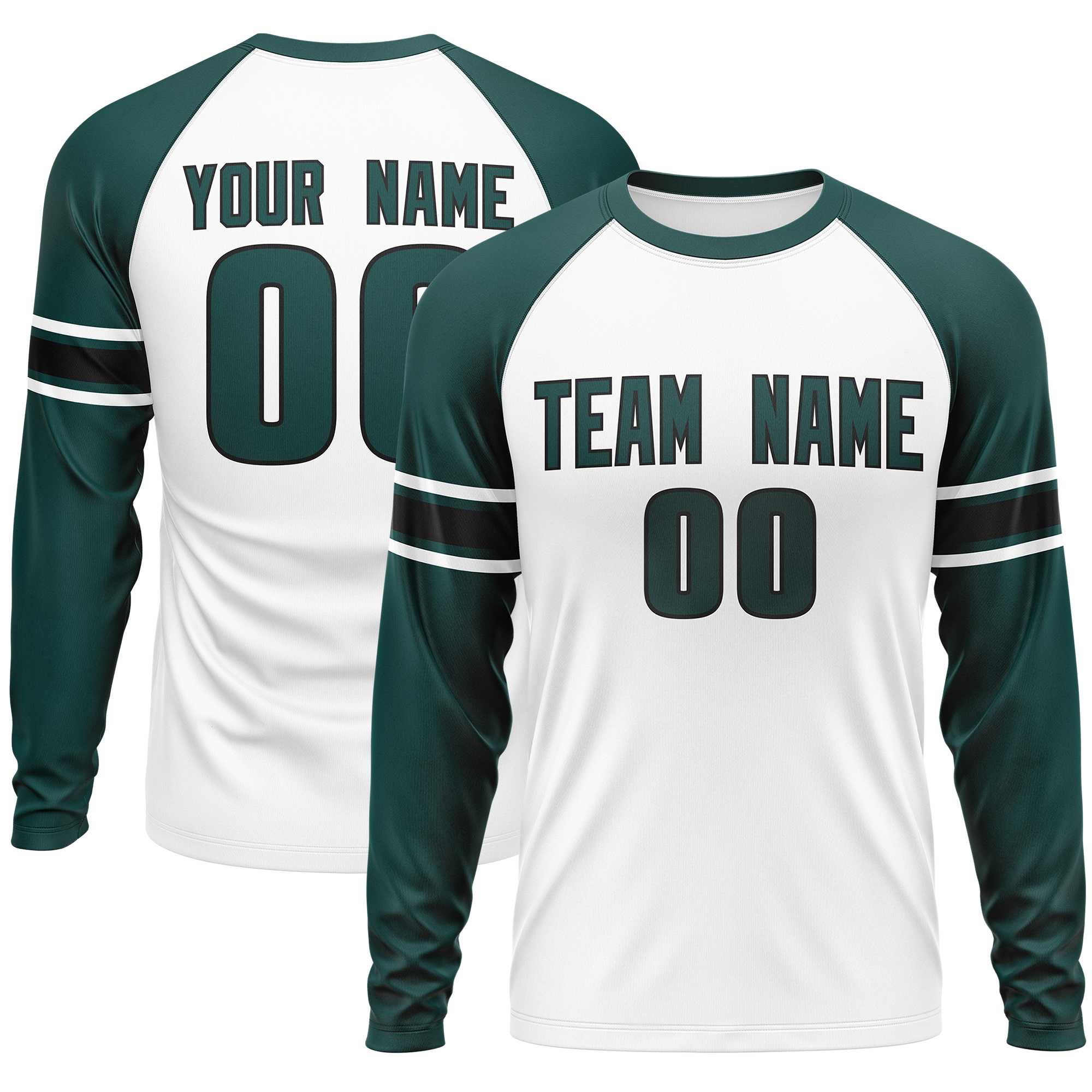 Custom White Midnight Green Black Crew Neck Personalized Raglan Long Sleeve Performance T-shirt | KXKSHOP