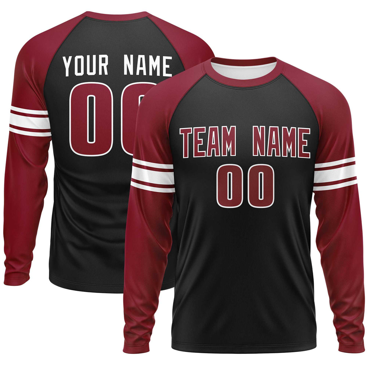 Custom Black Crimson White Crew Neck Personalized Raglan Long Sleeve Performance T-shirt | KXKSHOP