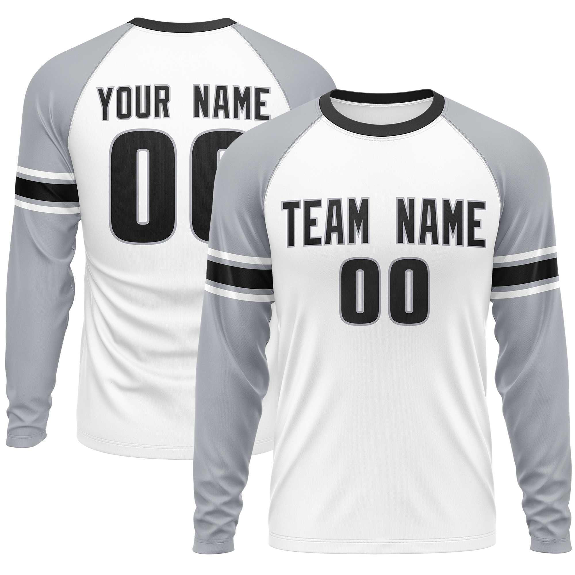 Custom White Gray Black Crew Neck Personalized Raglan Long Sleeve Performance T-shirt | KXKSHOP