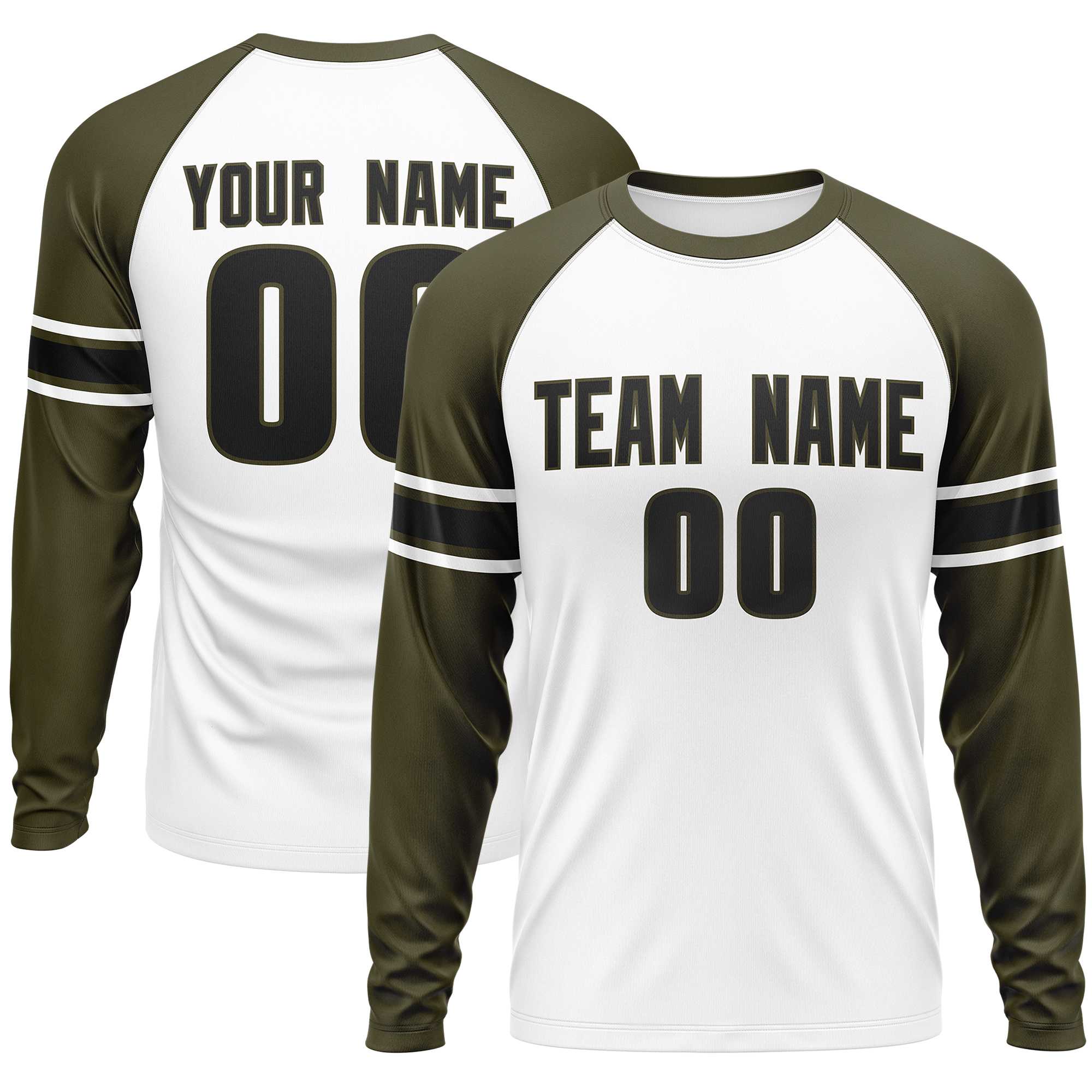 Custom White Olive Black Crew Neck Personalized Raglan Long Sleeve Performance T-shirt | KXKSHOP
