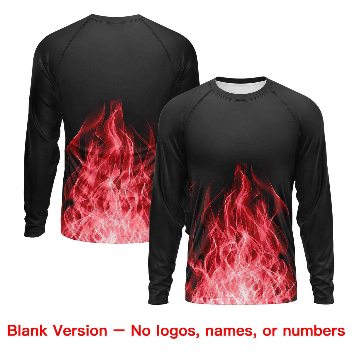 Custom Black Red Colorful Flame Pattern Long Sleeve Performance T-Shirt| KXKSHOP