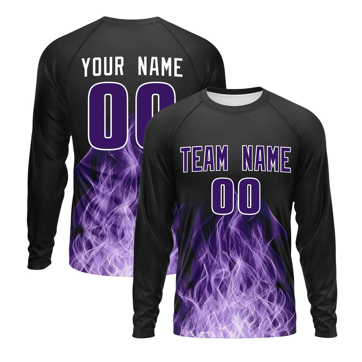 Custom Black Purple Colorful Flame Pattern Long Sleeve Performance T-Shirt| KXKSHOP