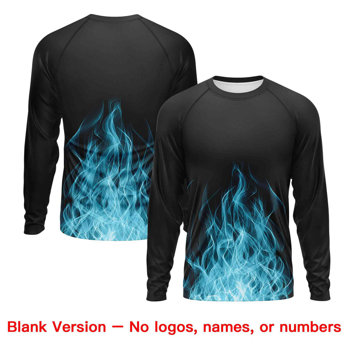 Custom Black Sky Blue Colorful Flame Pattern Long Sleeve Performance T-Shirt| KXKSHOP