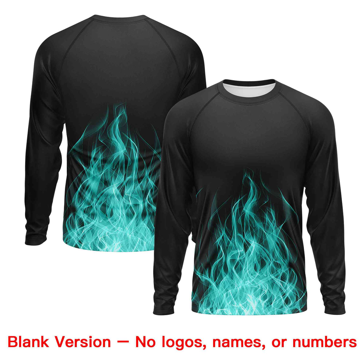 Custom Black Aqua Colorful Flame Pattern Long Sleeve Performance T-Shirt| KXKSHOP