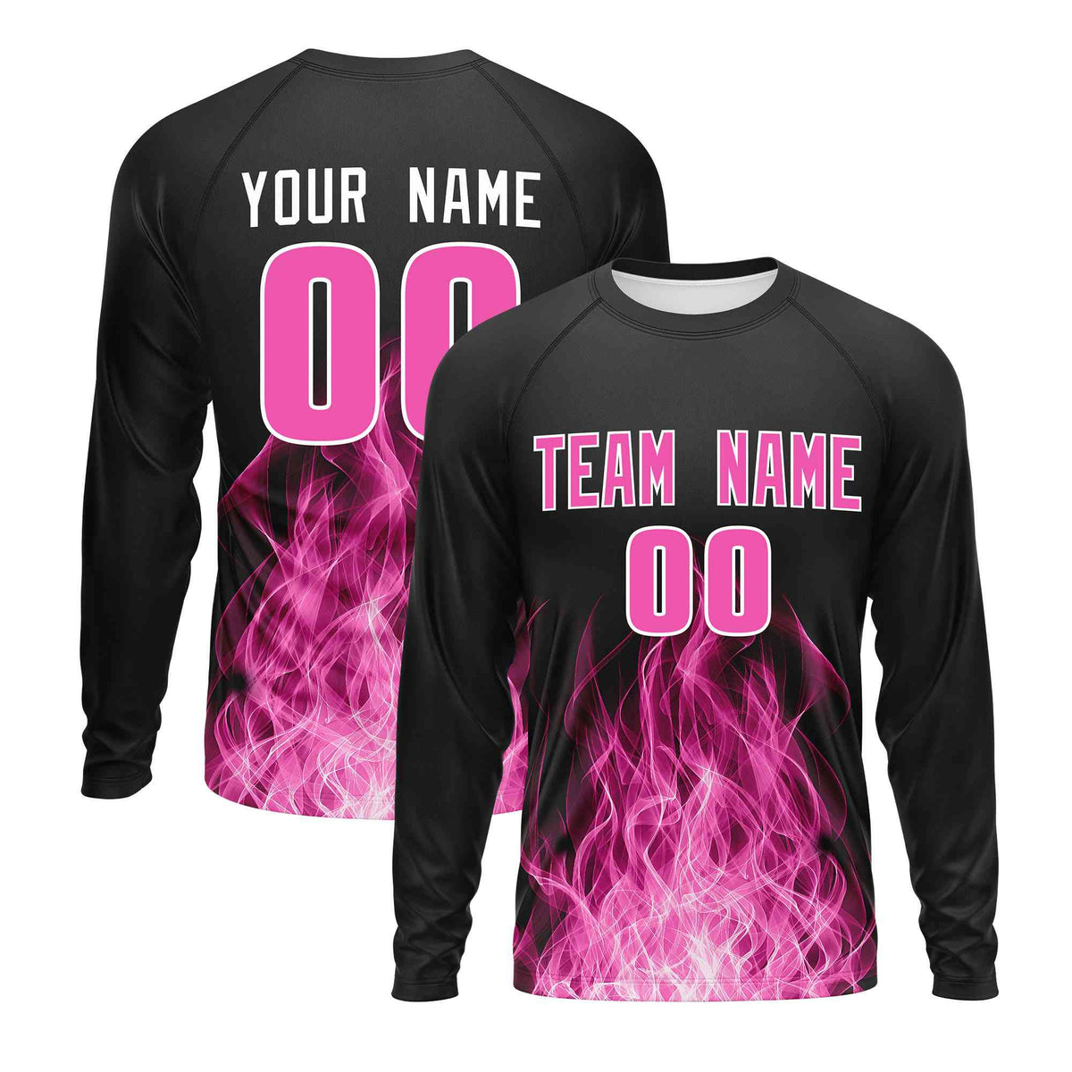 Custom Black Pink Colorful Flame Pattern Long Sleeve Performance T-Shirt| KXKSHOP