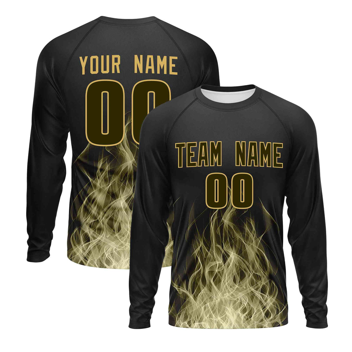 Custom Black Olive Colorful Flame Pattern Long Sleeve Performance T-Shirt| KXKSHOP