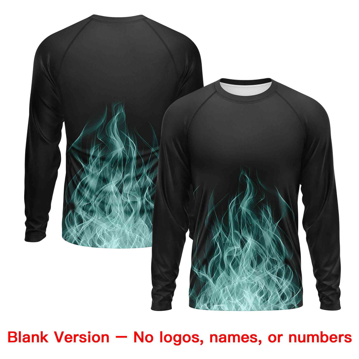 Custom Black Midnight Green Colorful Flame Pattern Long Sleeve Performance T-Shirt