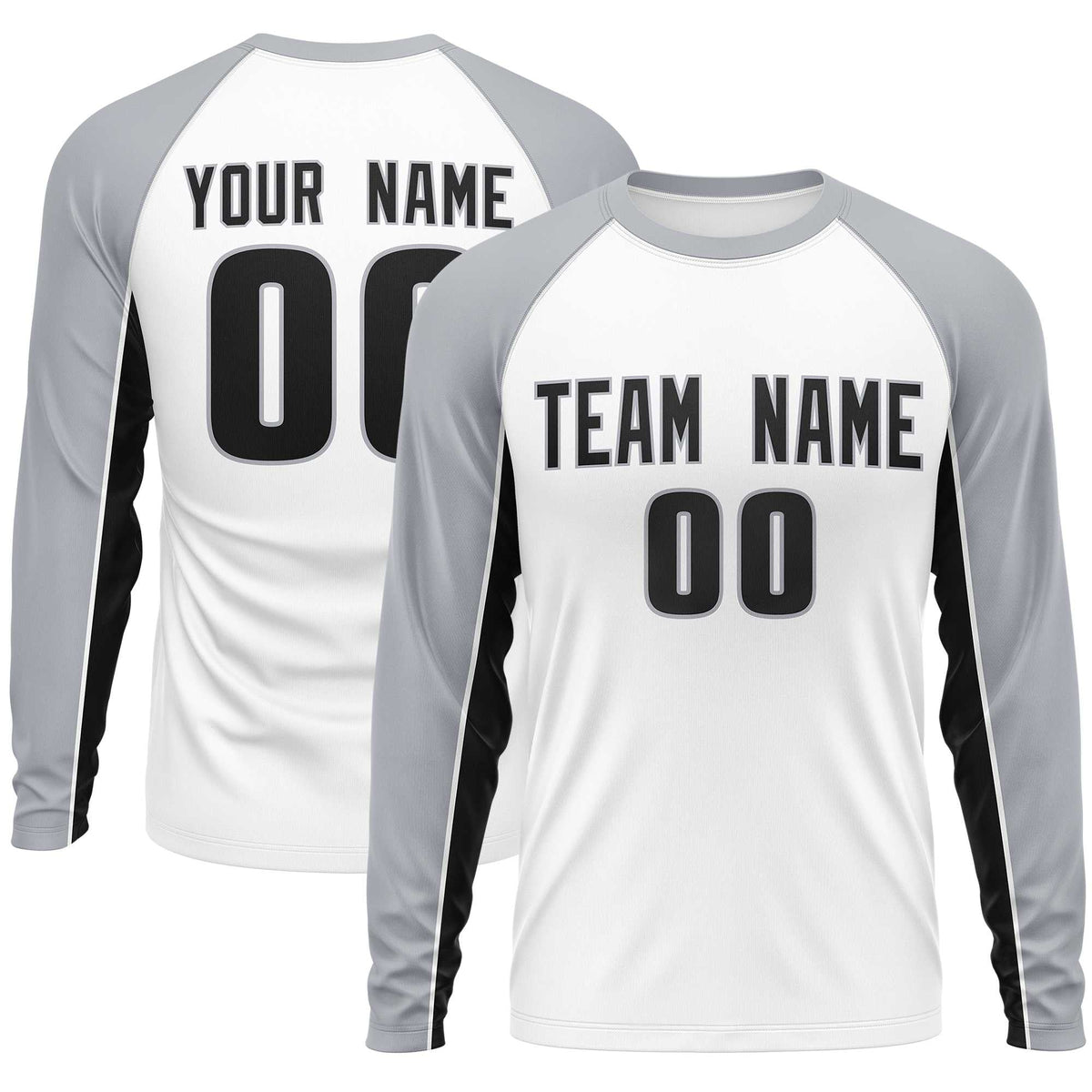 Custom White Gray Crew Neck Raglan Long Sleeve Performance T-Shirt | KXKSHOP