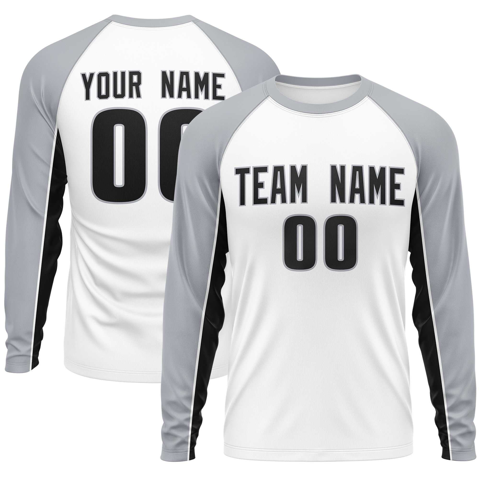 Custom White Gray Crew Neck Raglan Long Sleeve Performance T-Shirt | KXKSHOP