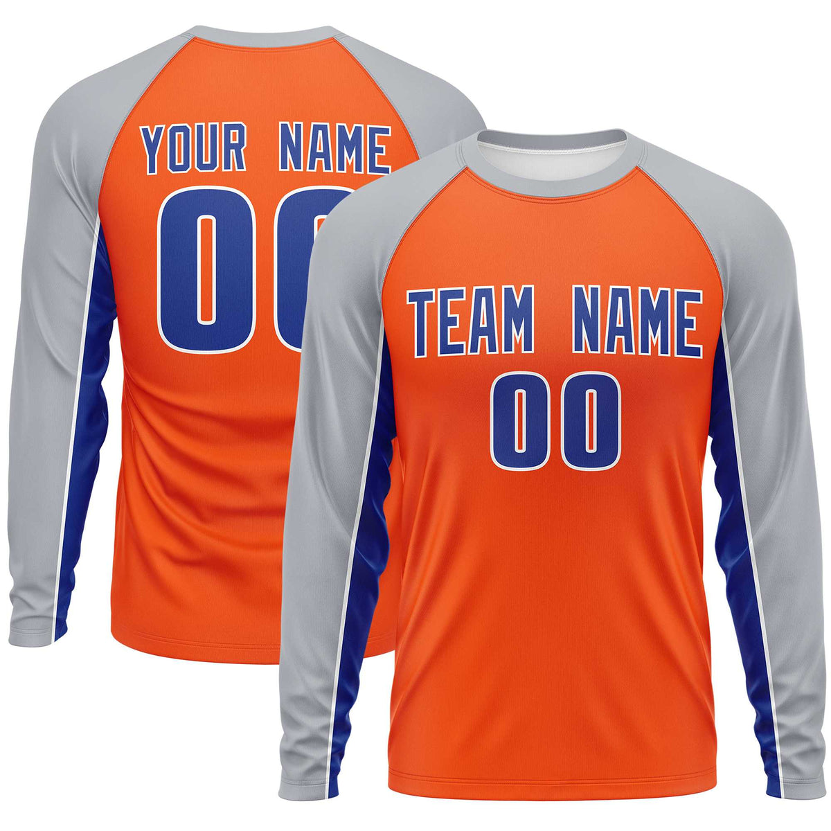 Custom Orange Gray Crew Neck Raglan Long Sleeve Performance T-Shirt | KXKSHOP