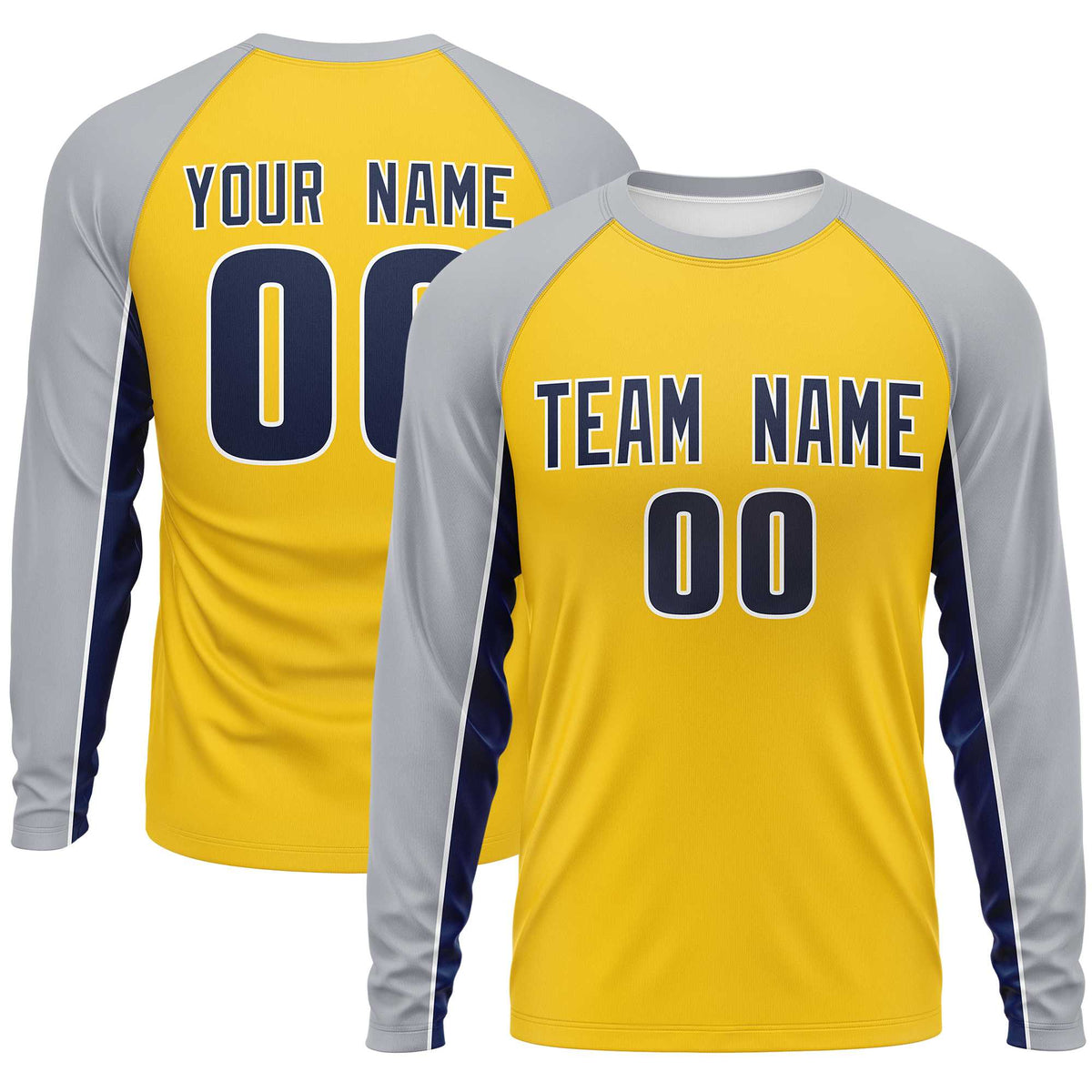 Custom Gold Gray Crew Neck Raglan Long Sleeve Performance T-Shirt | KXKSHOP