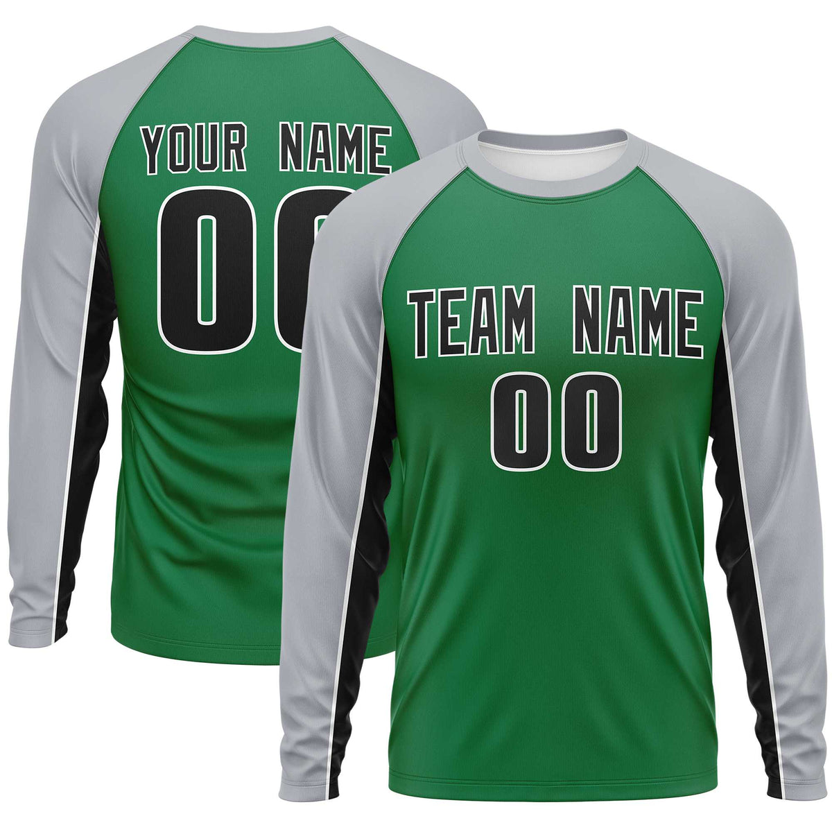 Custom Kelly Green Gray Crew Neck Raglan Long Sleeve Performance T-Shirt | KXKSHOP